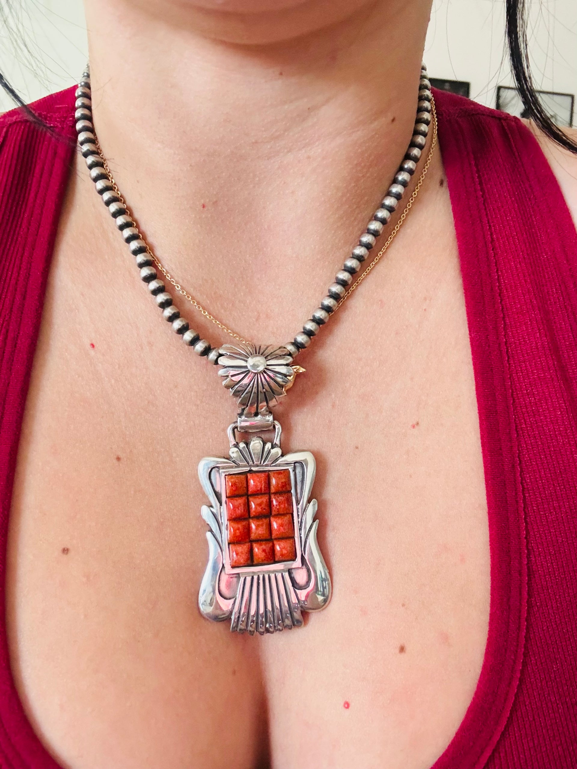 OldPawn Robt Kelly Apple Coral & Sterling Silver Pendant