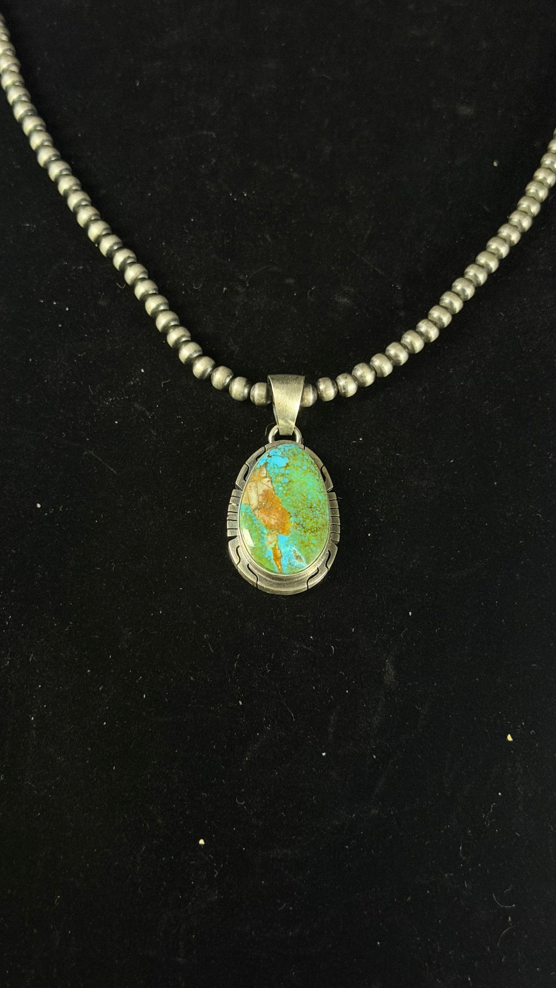 Dave Skeets High Grade Kingman Turquoise & Sterling Silver Pendant