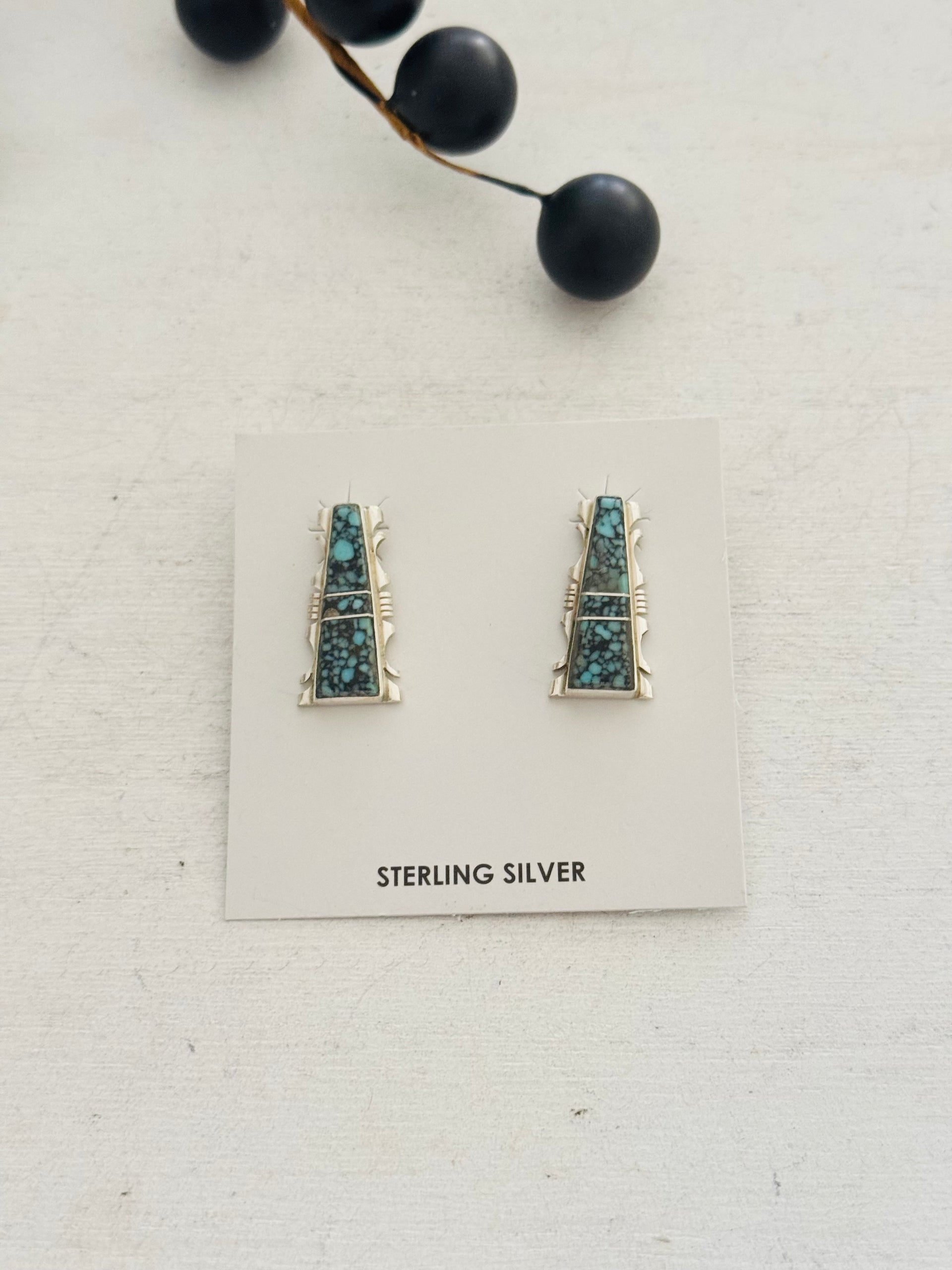Steve Francisco Kingman Spiderweb Turquoise & Sterling Silver Post Inlay Earrings