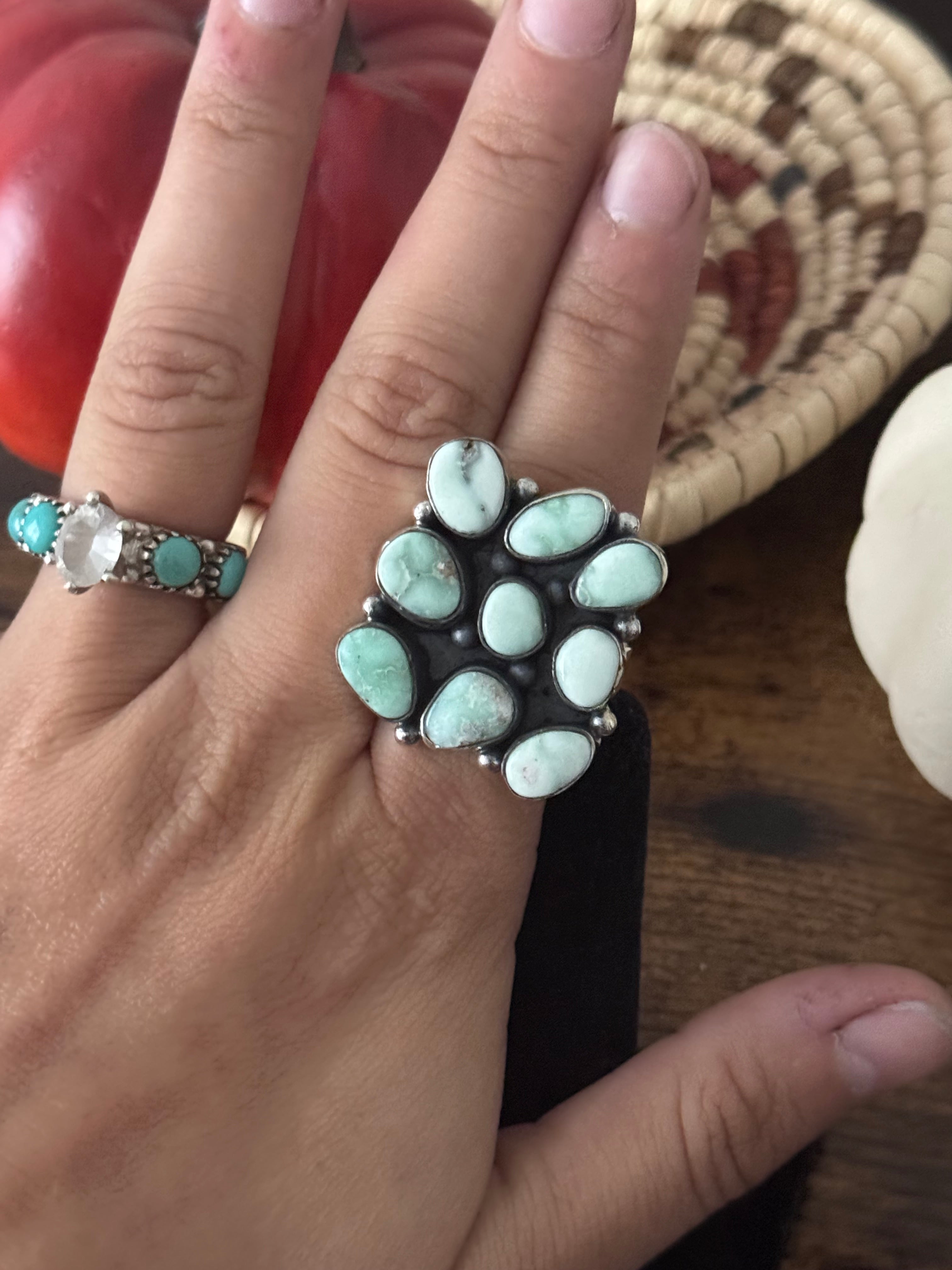 Southwest Handmade Paloma Variscite & Sterling Silver Adjustable Cluster Ring