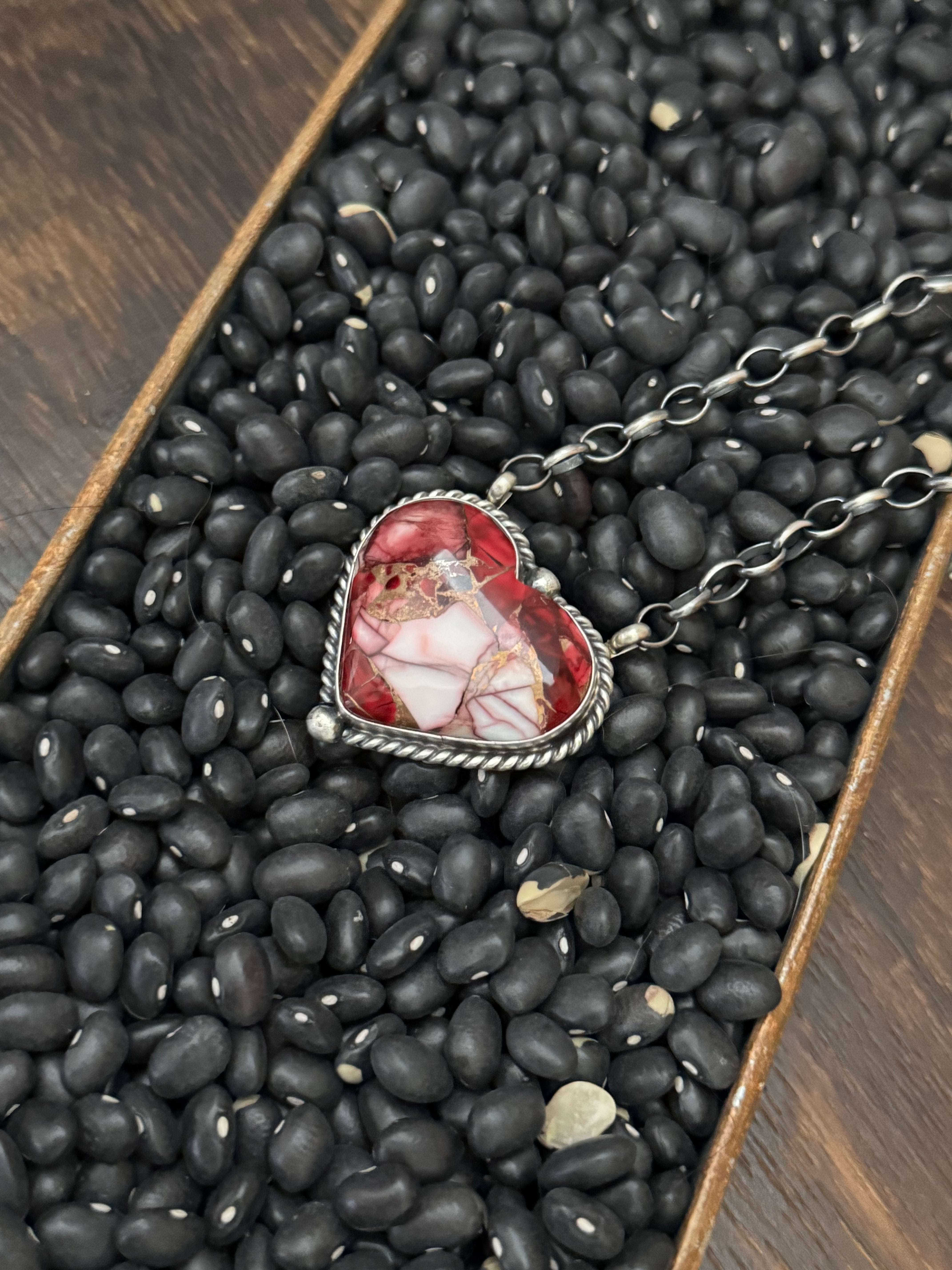 Johnny Dixon Rose Dahlia & Sterling Silver Heart Necklace