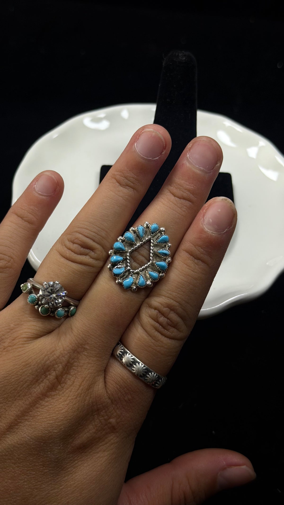 Zuni Made Kingman Turquoise & Sterling Silver Cluster Ring