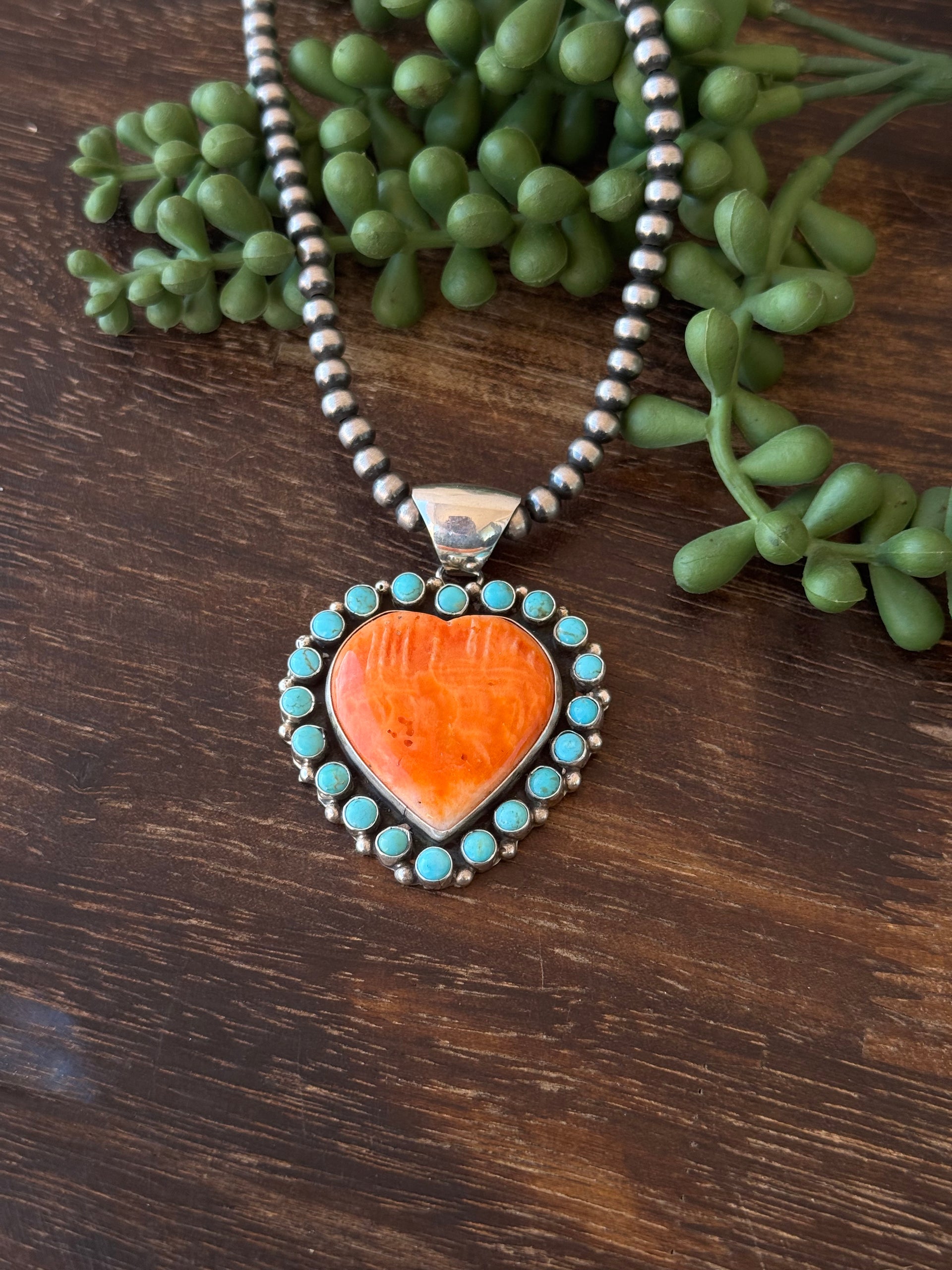 Peggy Skeets Multi Stone & Sterling Silver Cluster Heart Pendant