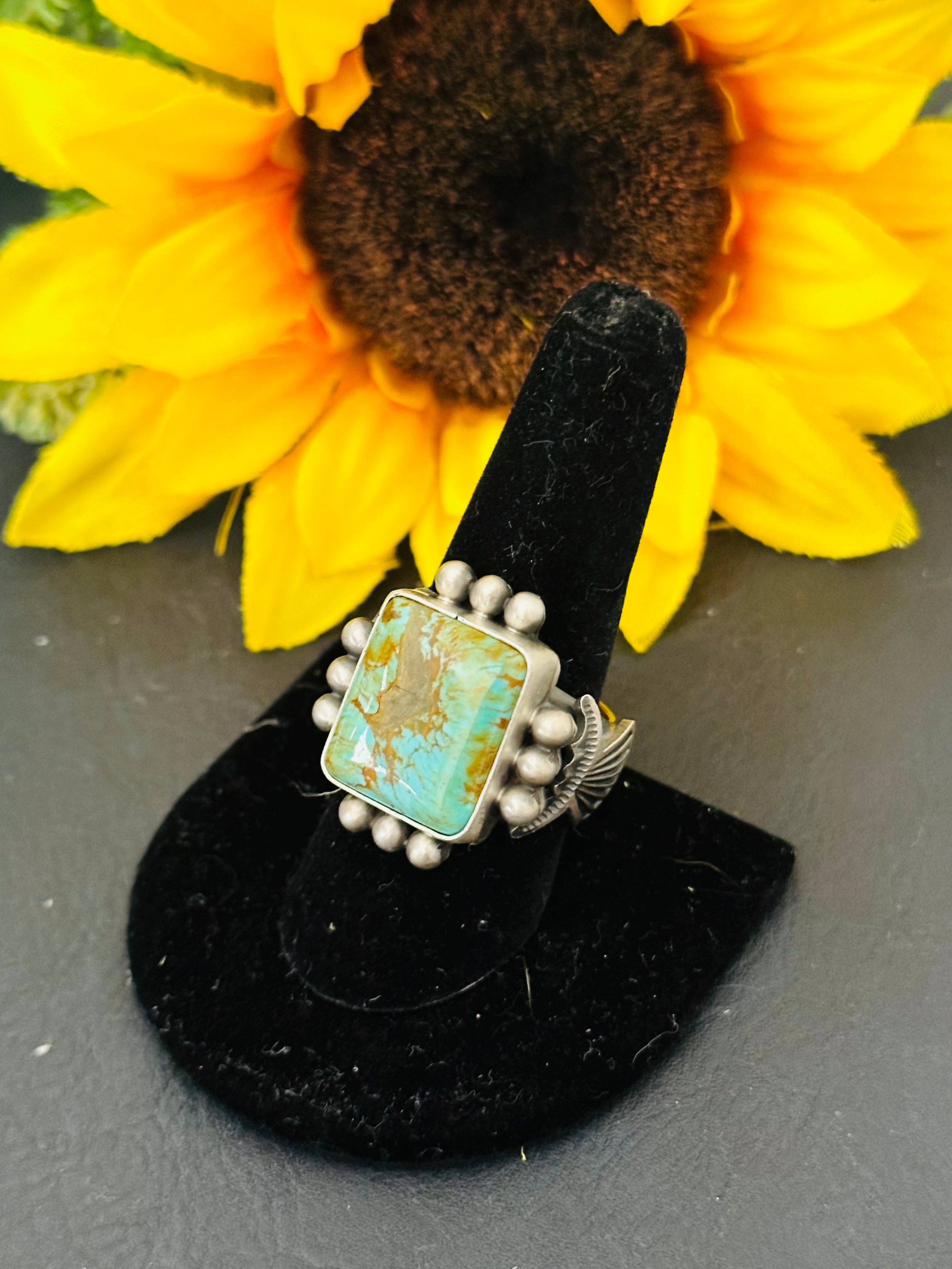 Martha Cayatino Kingman Turquoise & Sterling Silver Ring Size 9.5