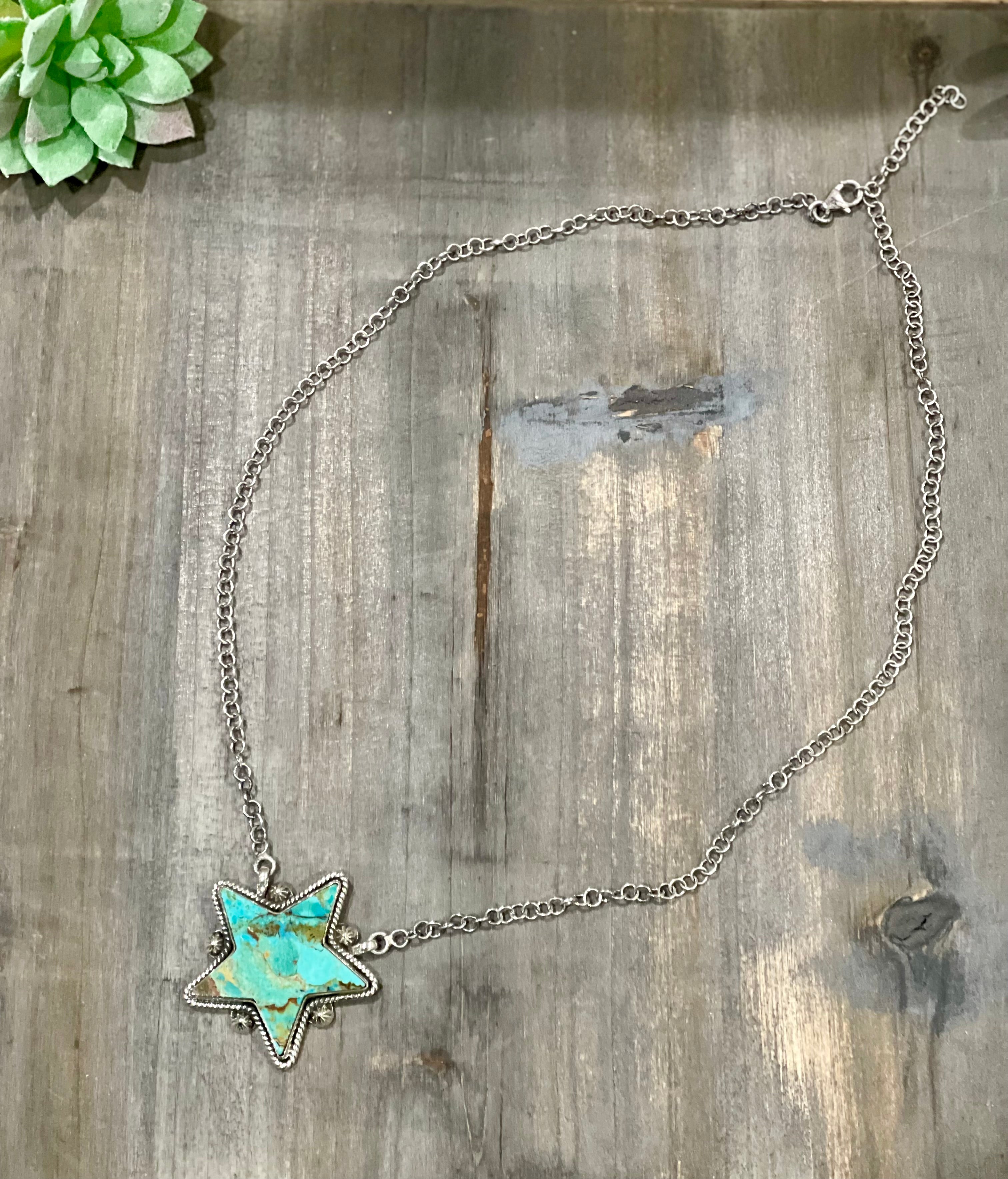 Southwest Handmade Kingman Turquoise & Sterling Silver Star Necklace