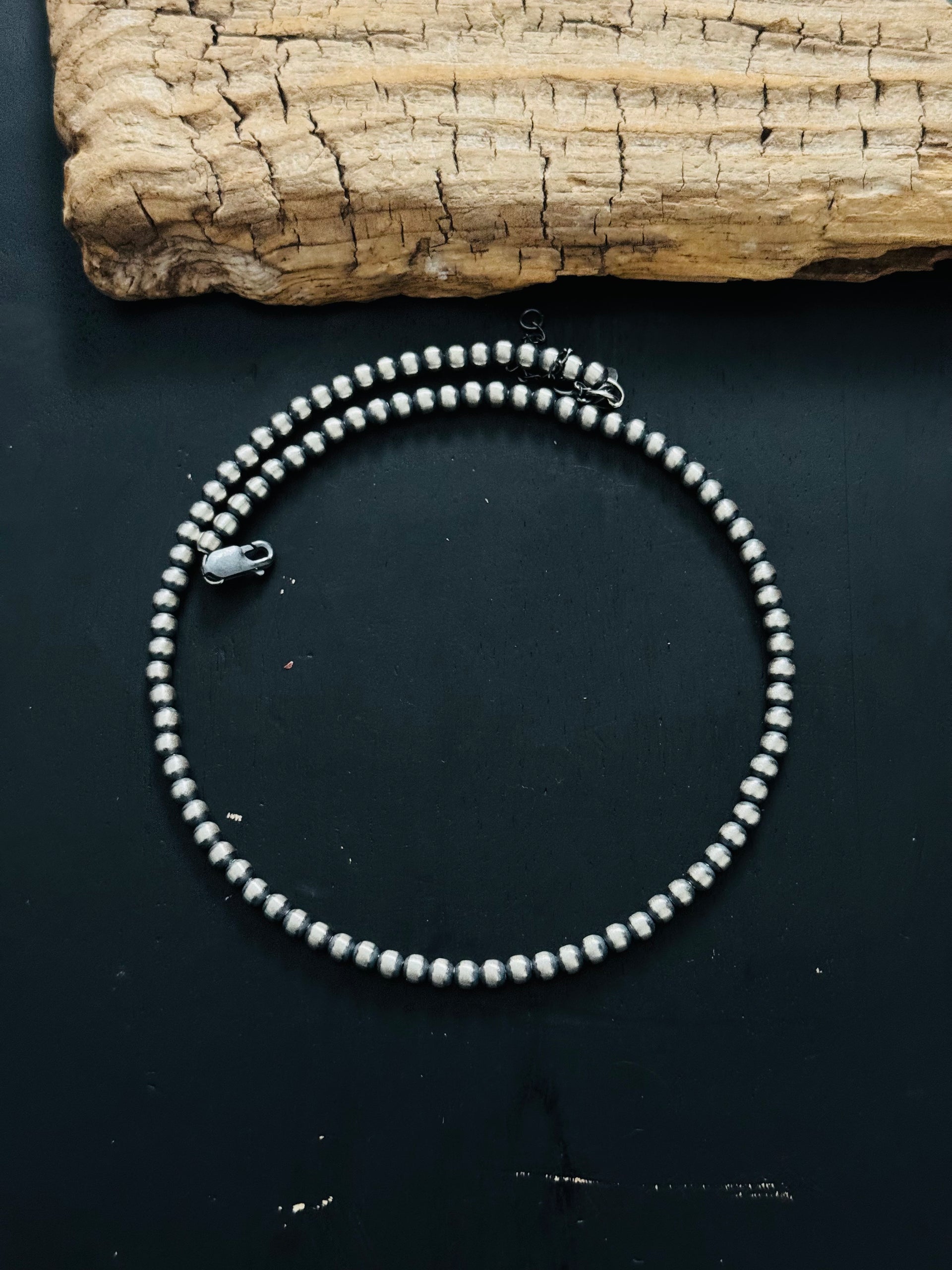 Navajo Strung 4 MM Sterling Silver Pearls Beaded Memory Wire Necklace