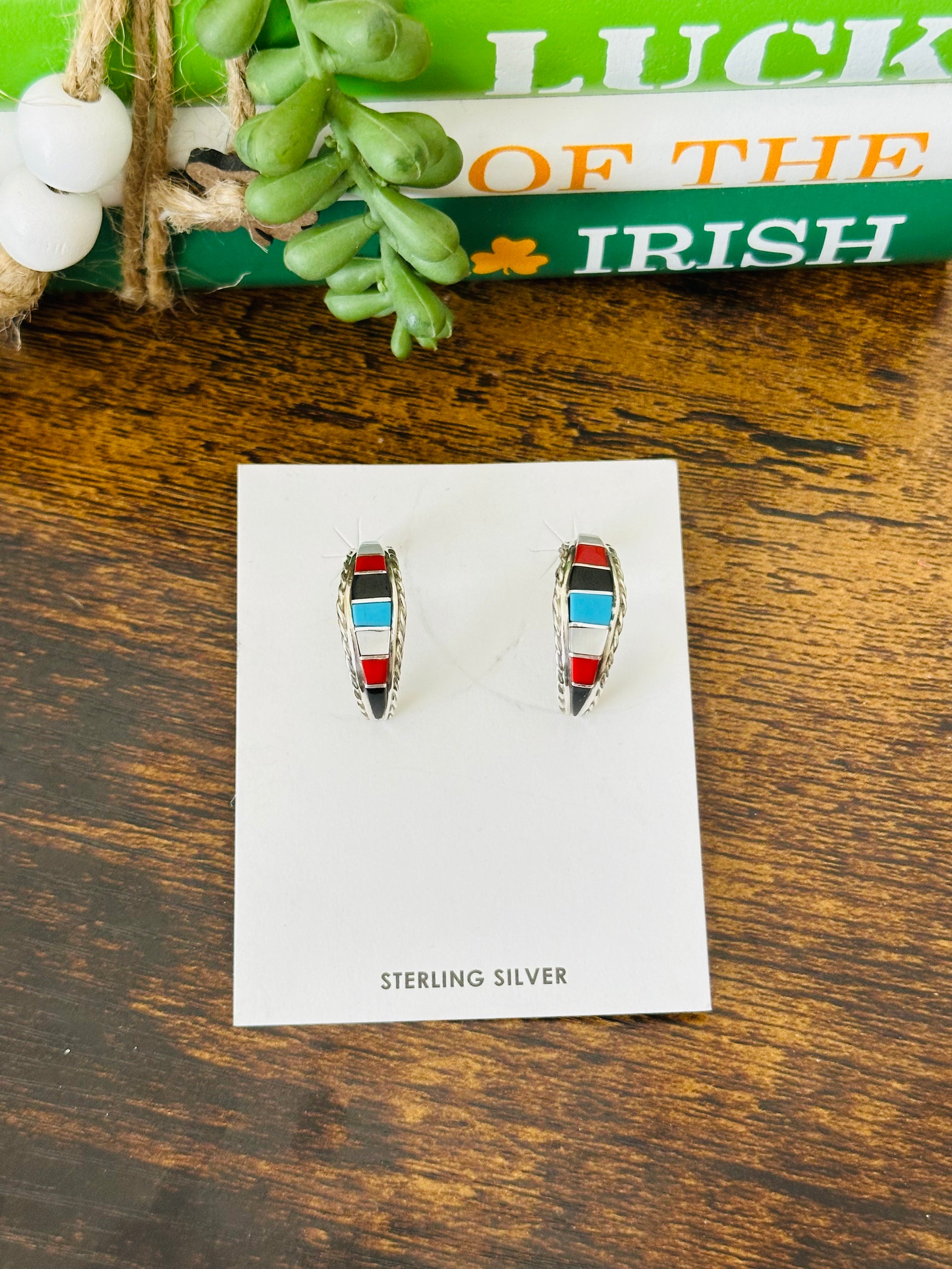 Malcom Chavez Multi Stone & Sterling Silver Hoop Earrings