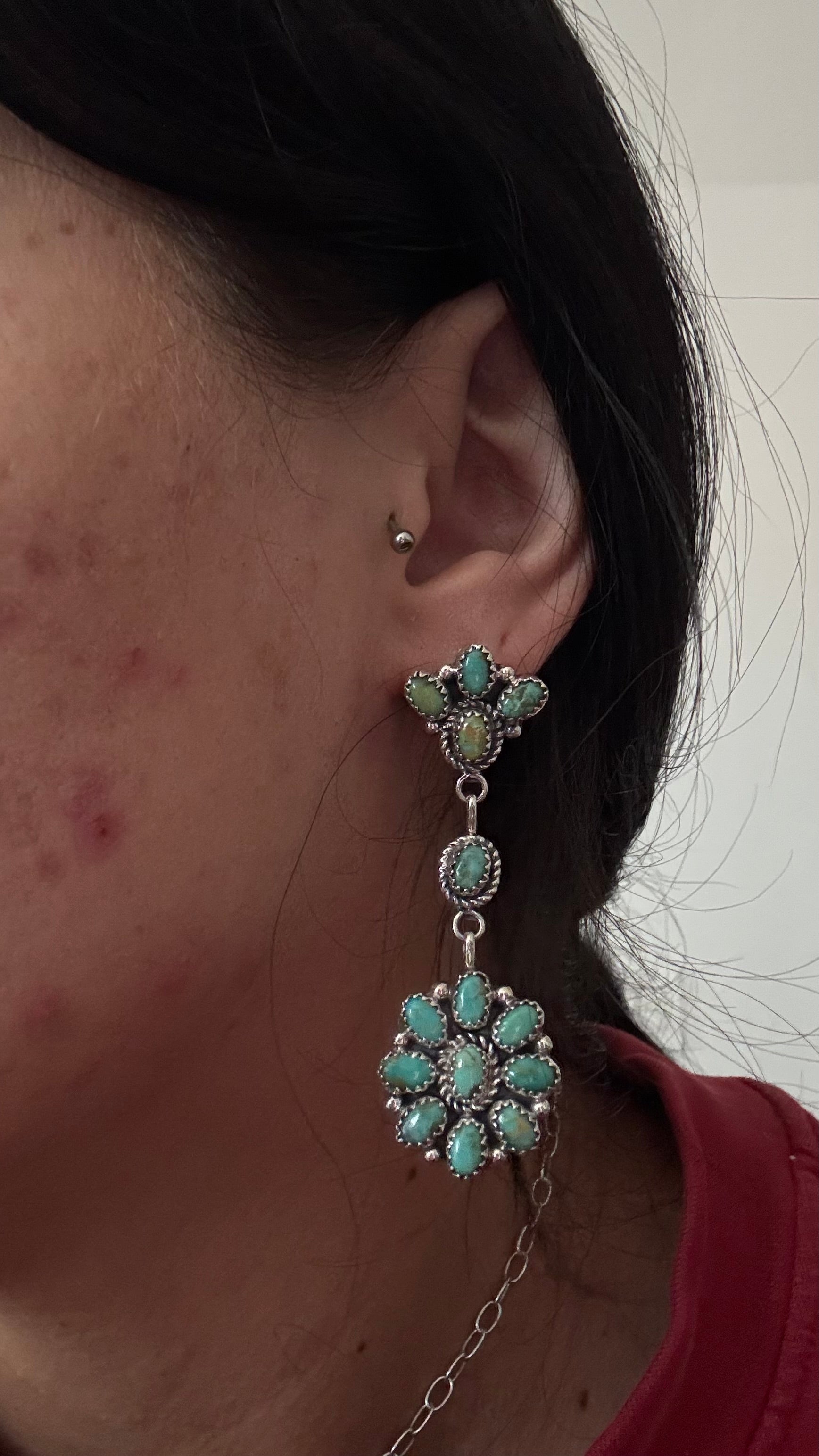 Annie Spencer Kingman Turquoise & Sterling Silver Cluster Post Dangle Earrings