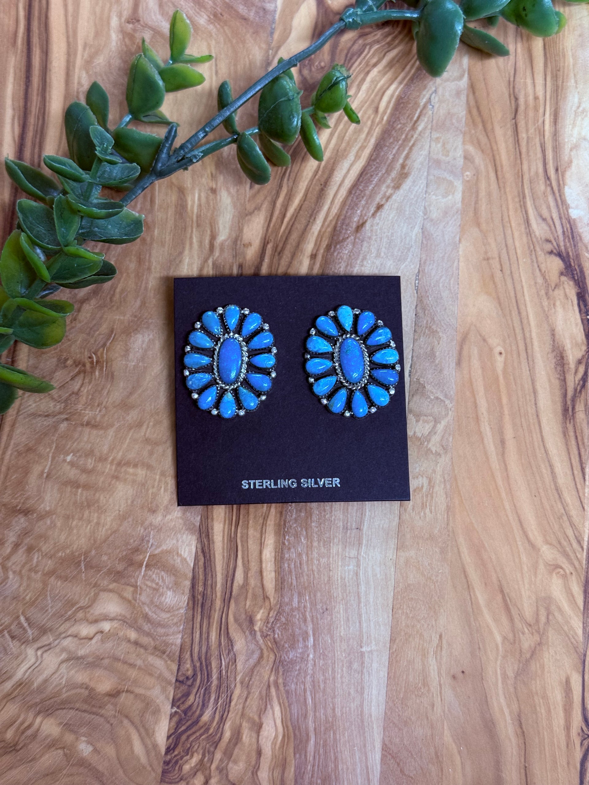 Southwest Handmade Kingman Turquoise & Sterling Silver Post Earrings