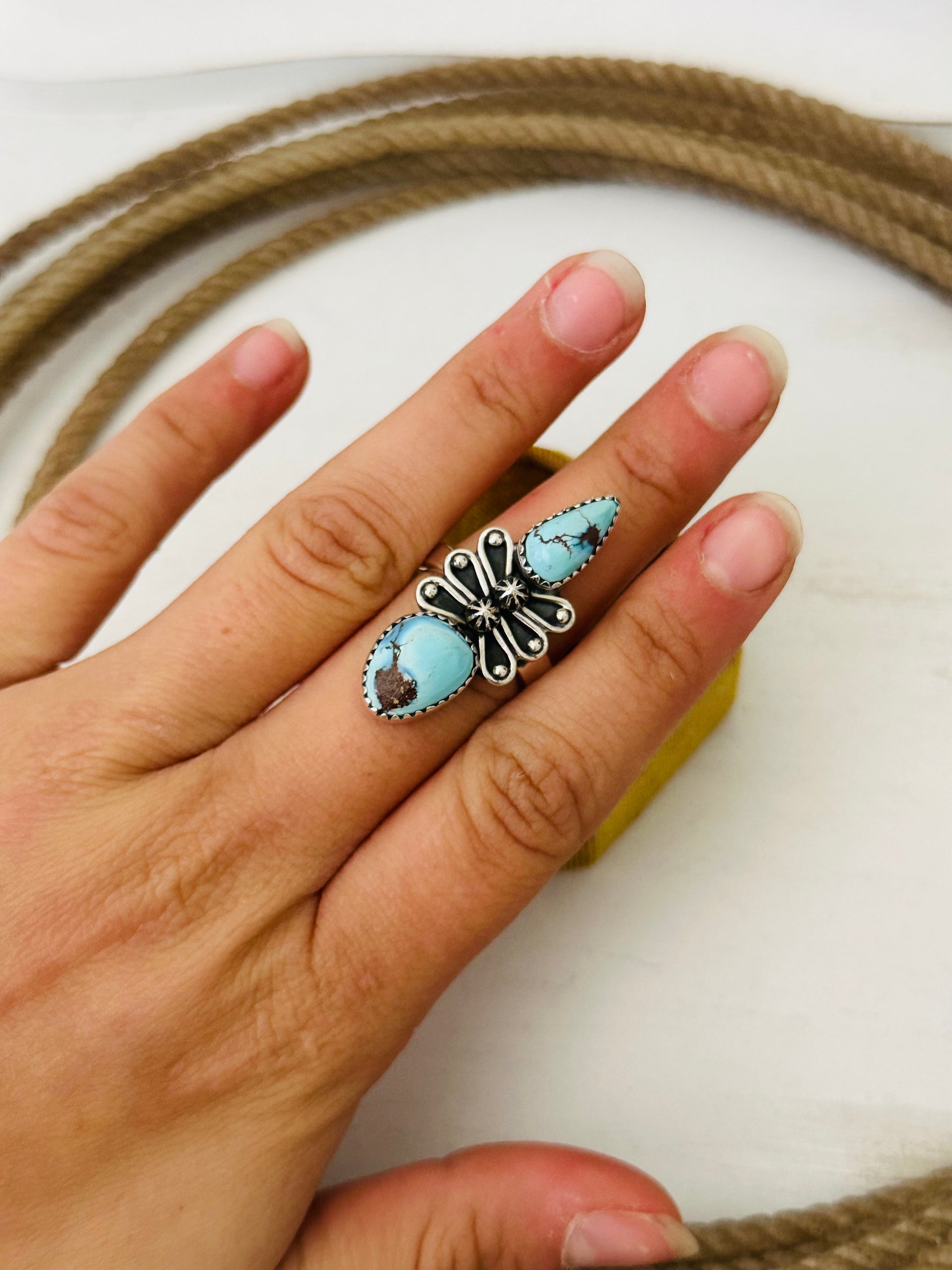 Southwest Handmade Golden Hills Turquoise & Sterling Silver Adjustable Ring