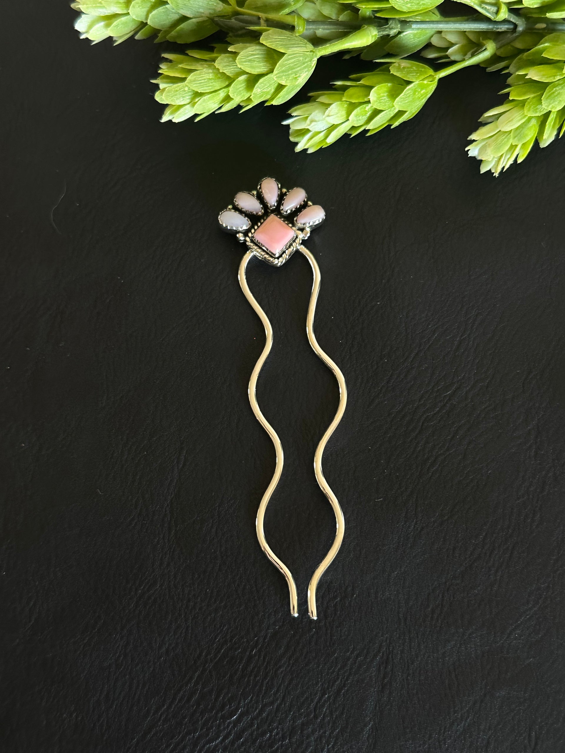 Southwest Handmade Pink Conch & Sterling Silver Hair Pin