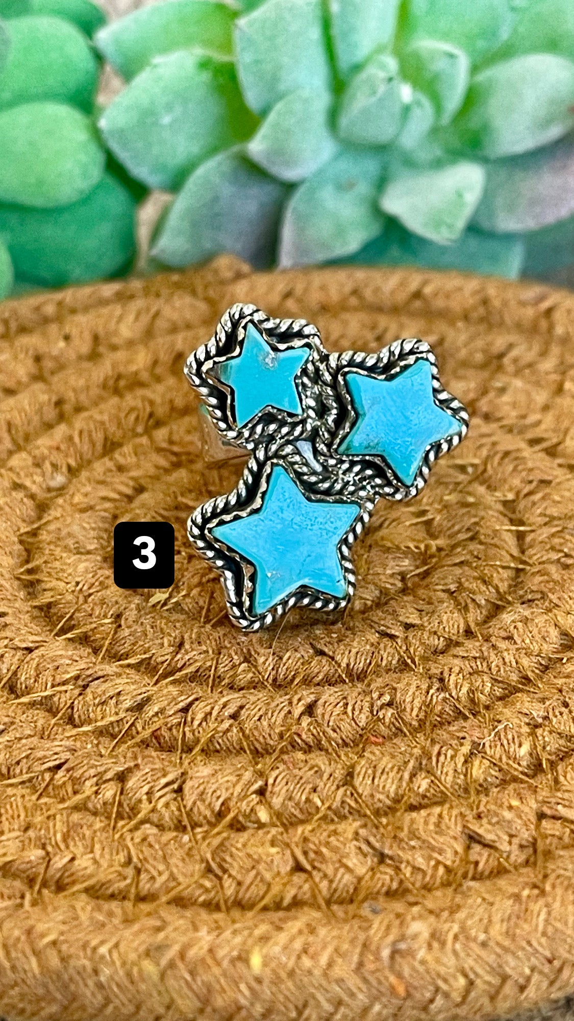 Southwest Handmade Kingman Turquoise & Sterling Silver Adjustable Star Ring