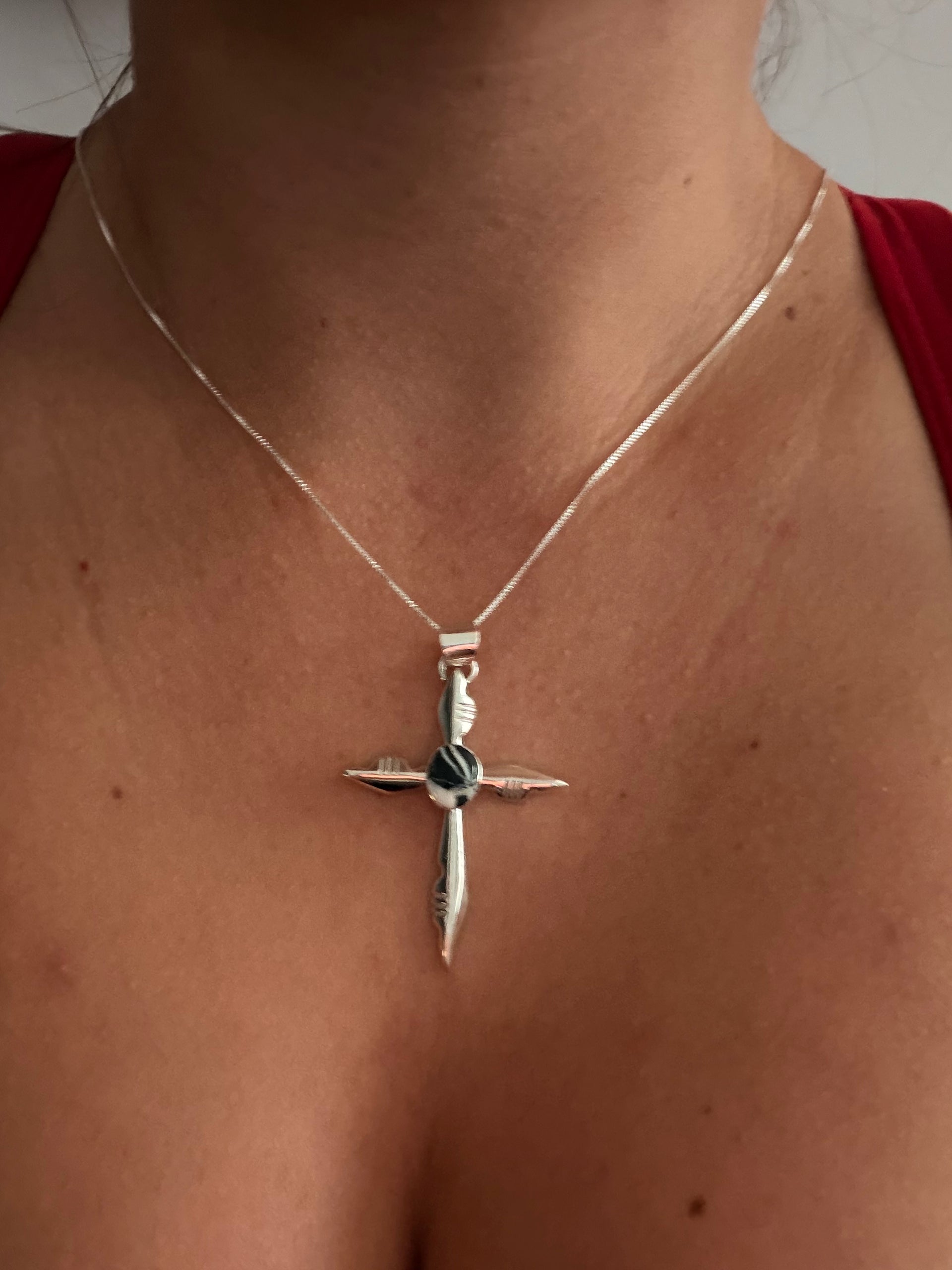Navajo Made White Buffalo & Sterling Silver Cross Necklace