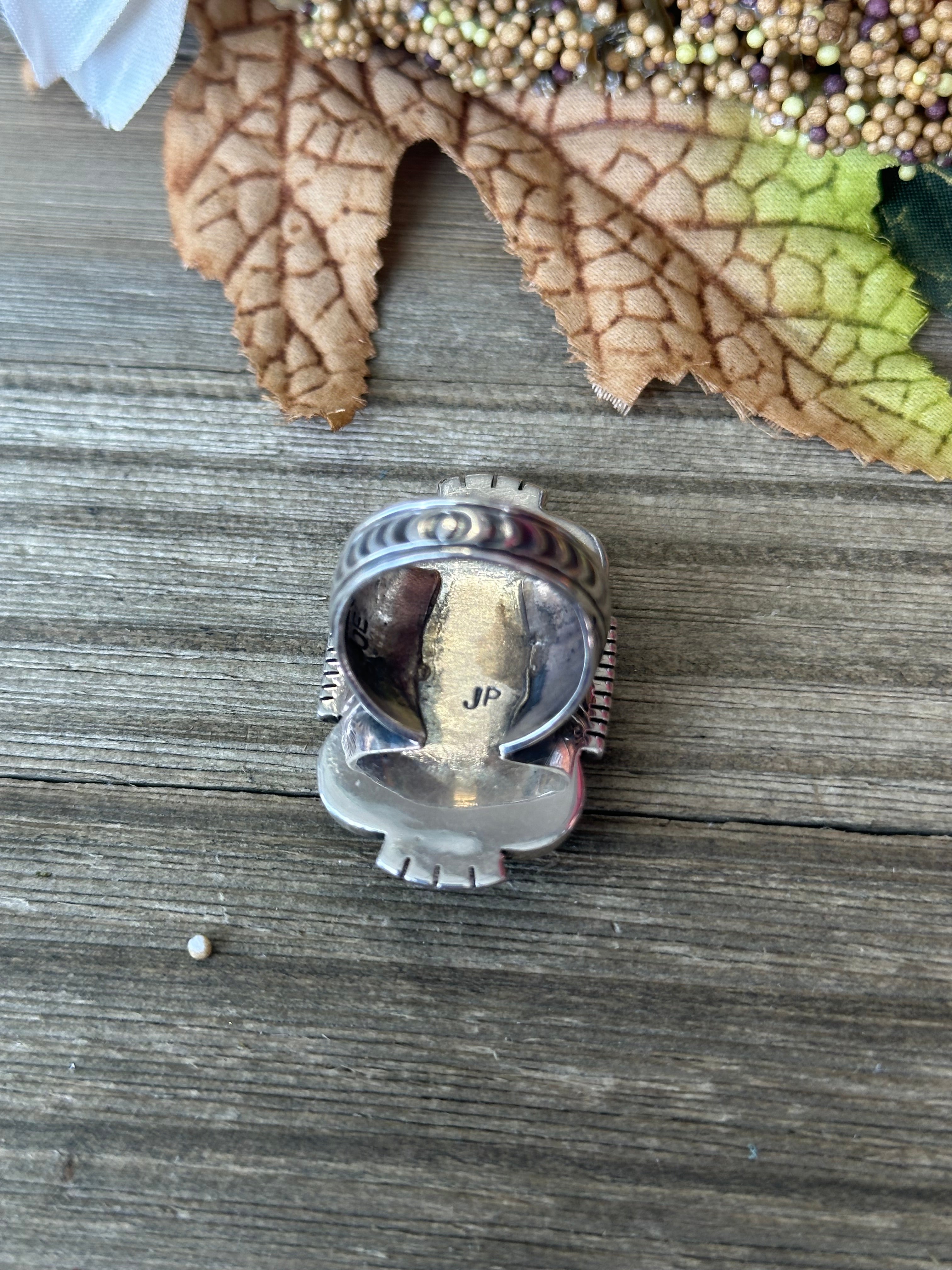 Navajo Handmade Spiny Oyster & Sterling Silver Ring Size 10.75