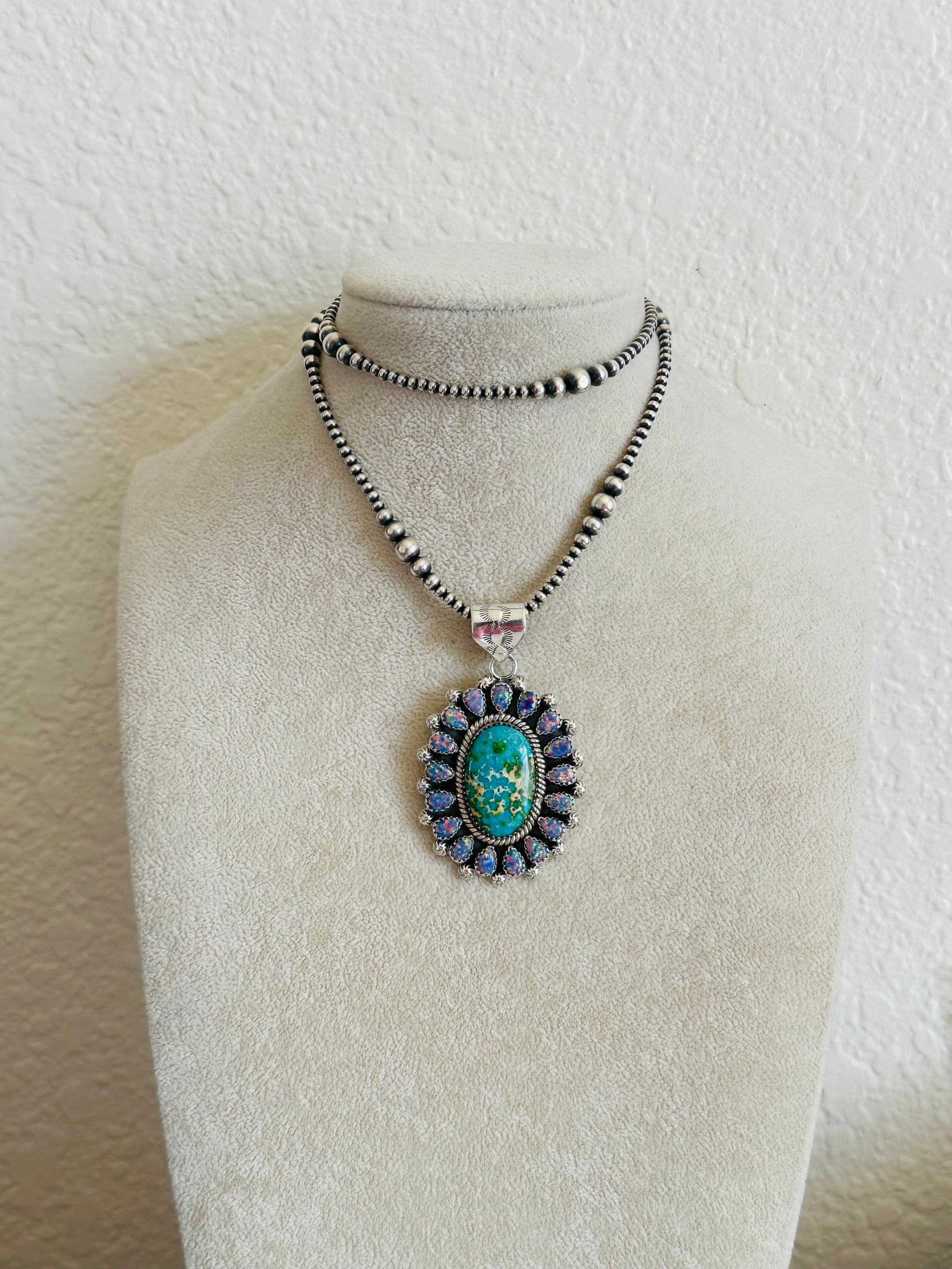 Southwest Handmade Multi Stone & Sterling Silver Cluster Pendant