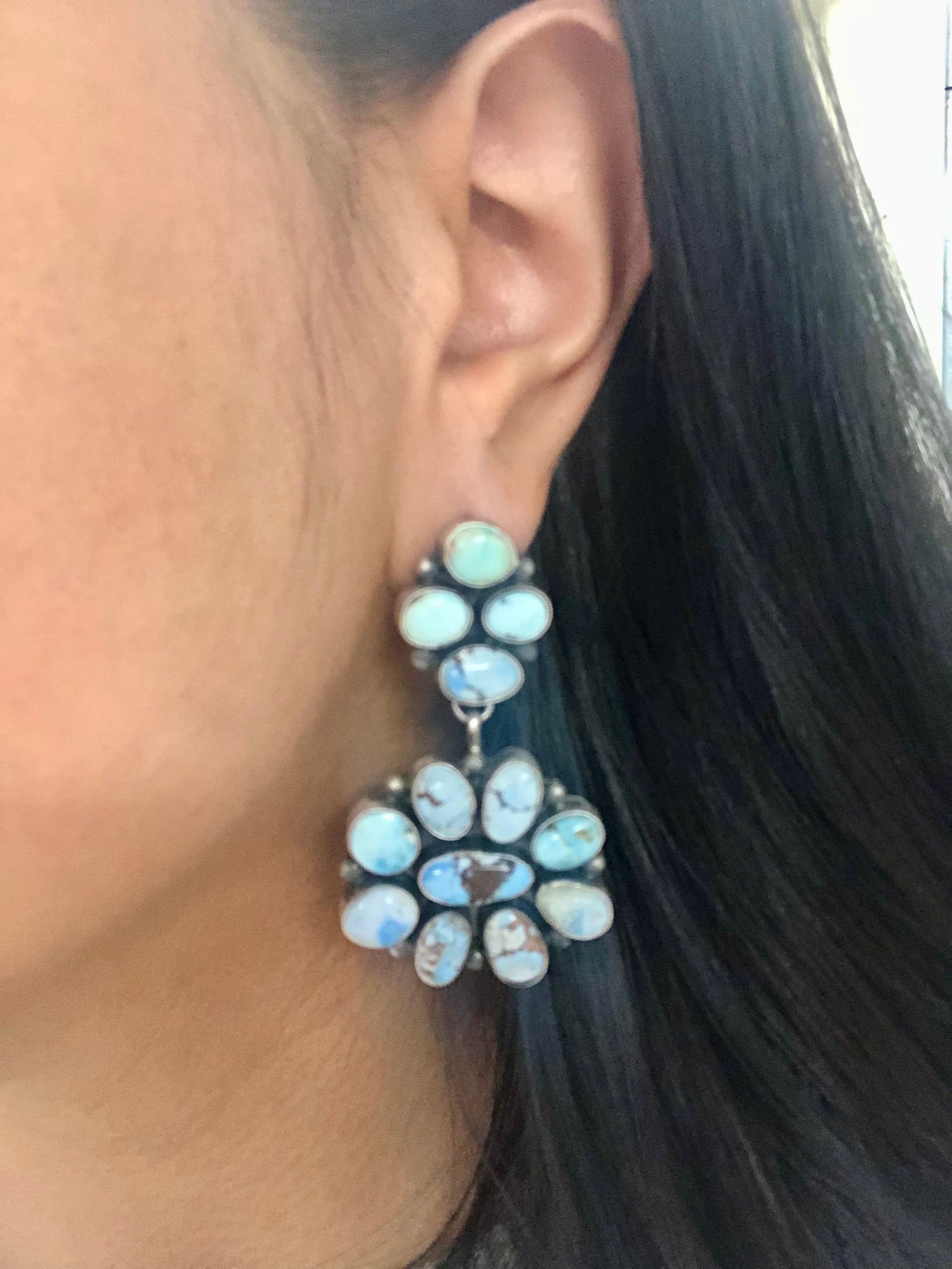 Tim Yazzie Golden Hill’s Turquoise & Sterling Silver Post Dangle Earrings