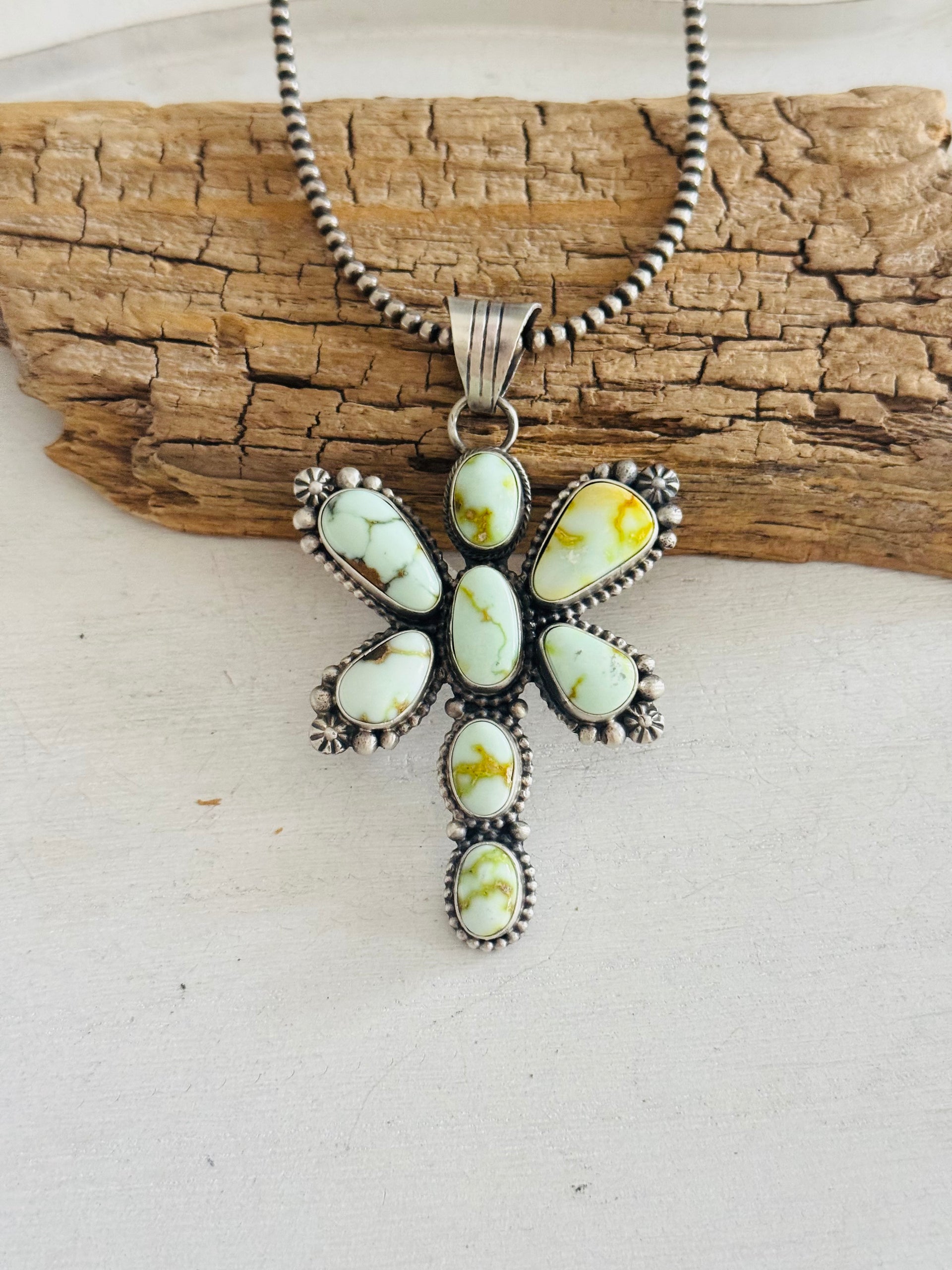 Eli Skeets Palomino Variscite & Sterling Silver Dragonfly Cluster Pendant
