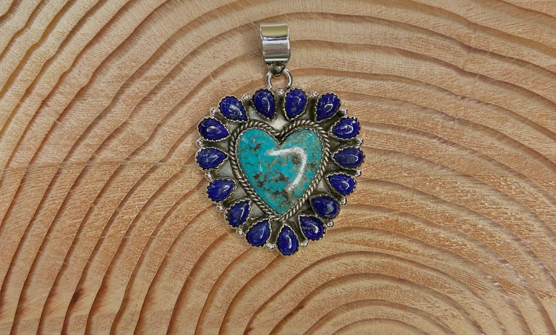 Southwest Handmade Multi Stone & Sterling Silver Heart Pendant