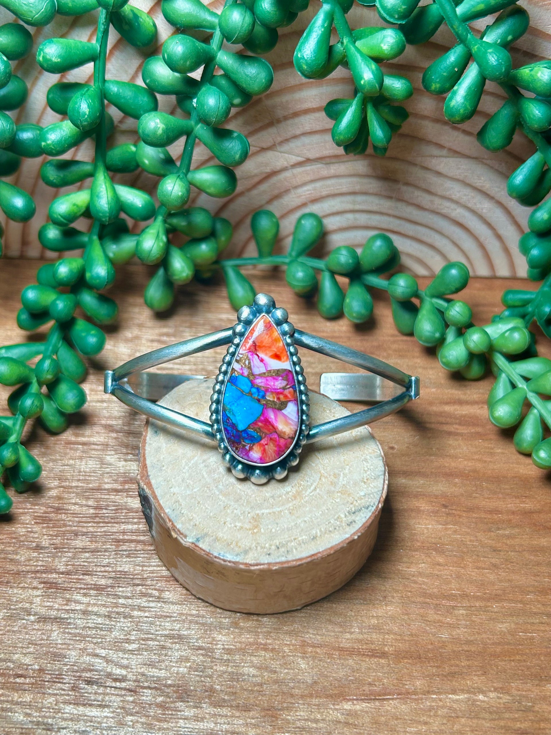 Navajo Made Mohave Turquoise & Sterling Silver Cuff Bracelet