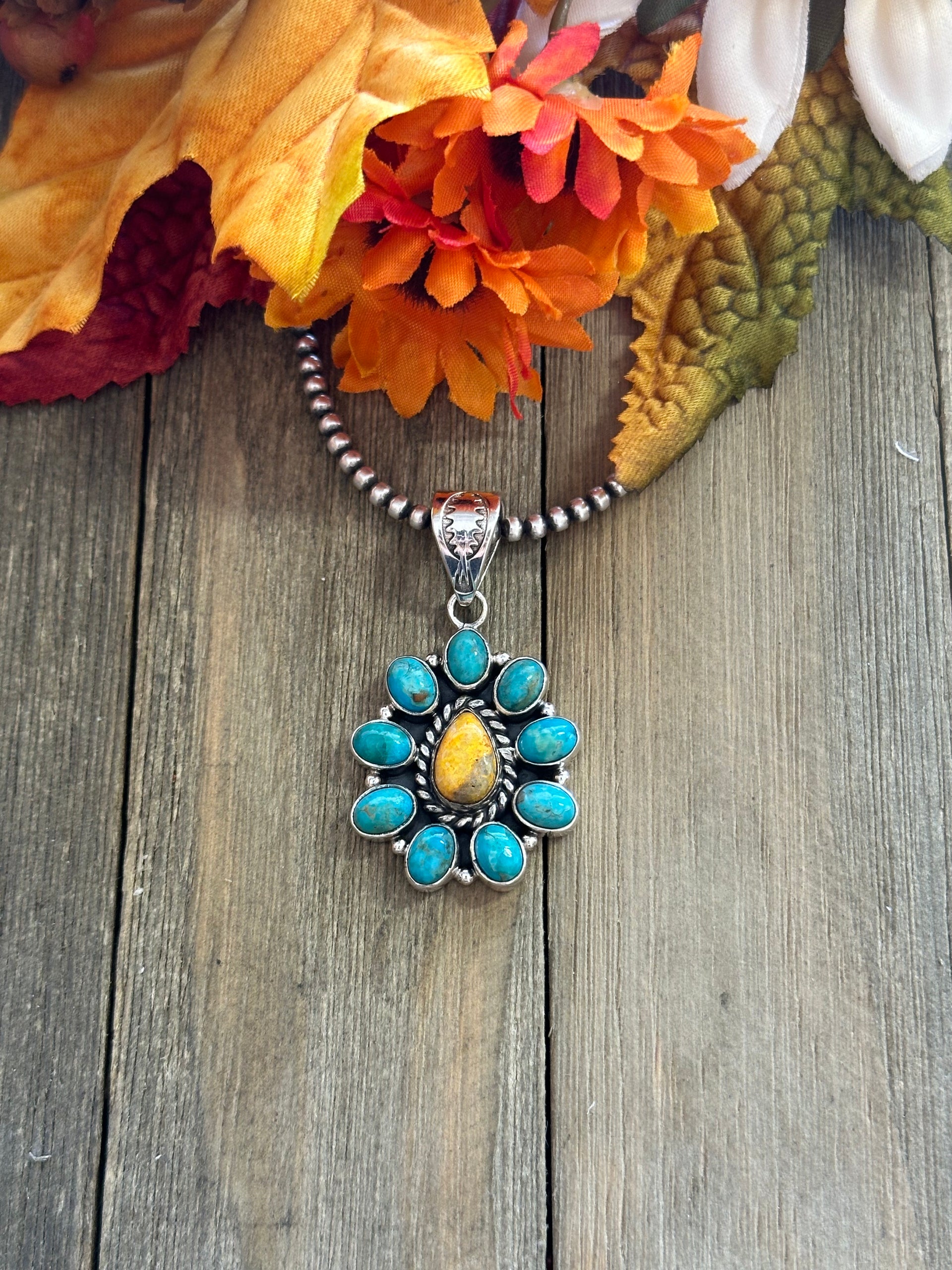 Southwest Handmade Multi Stone & Sterling Silver Cluster Pendant