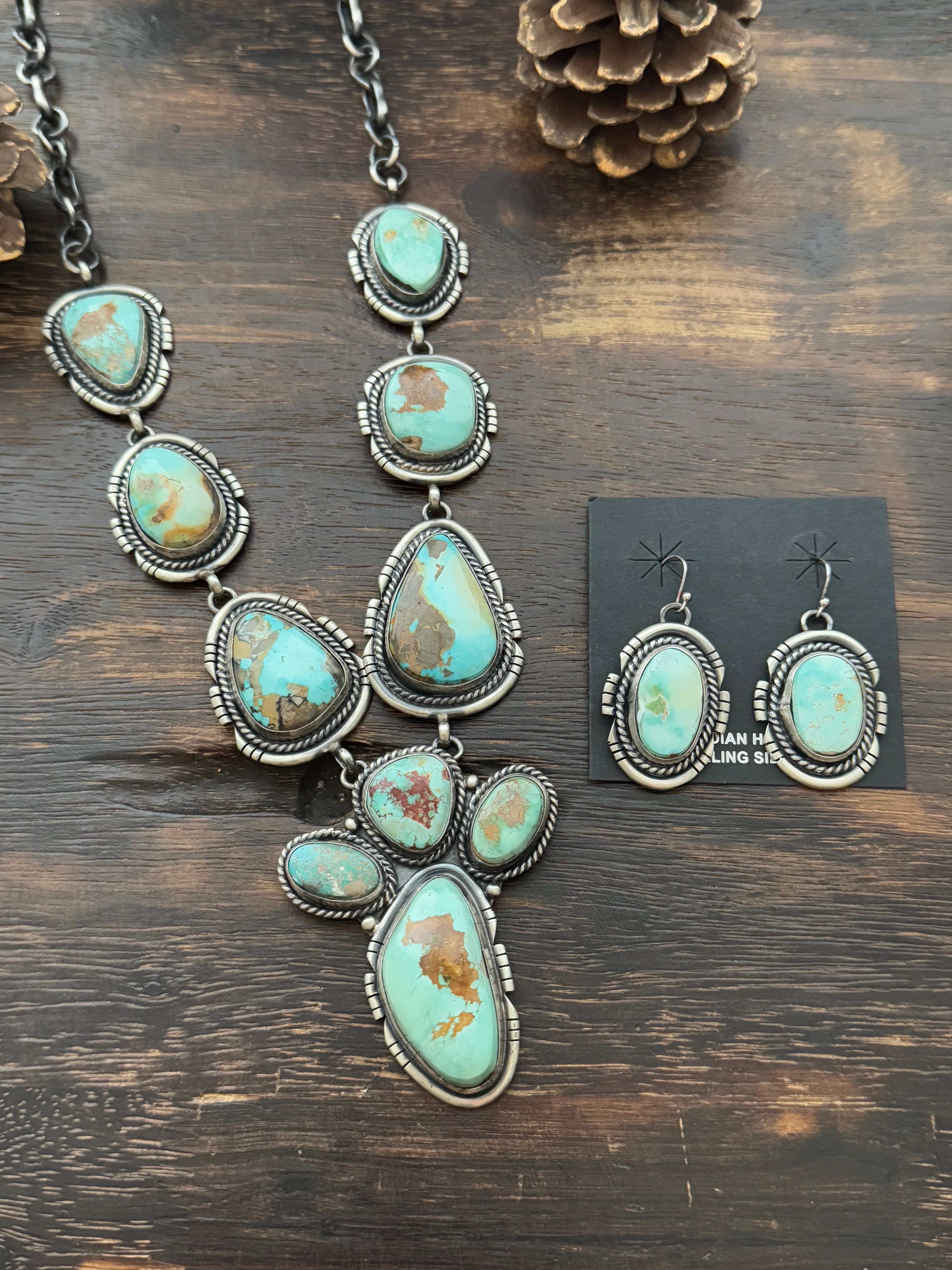 Navajo Made Royston Turquoise & Sterling Silver Necklace Set