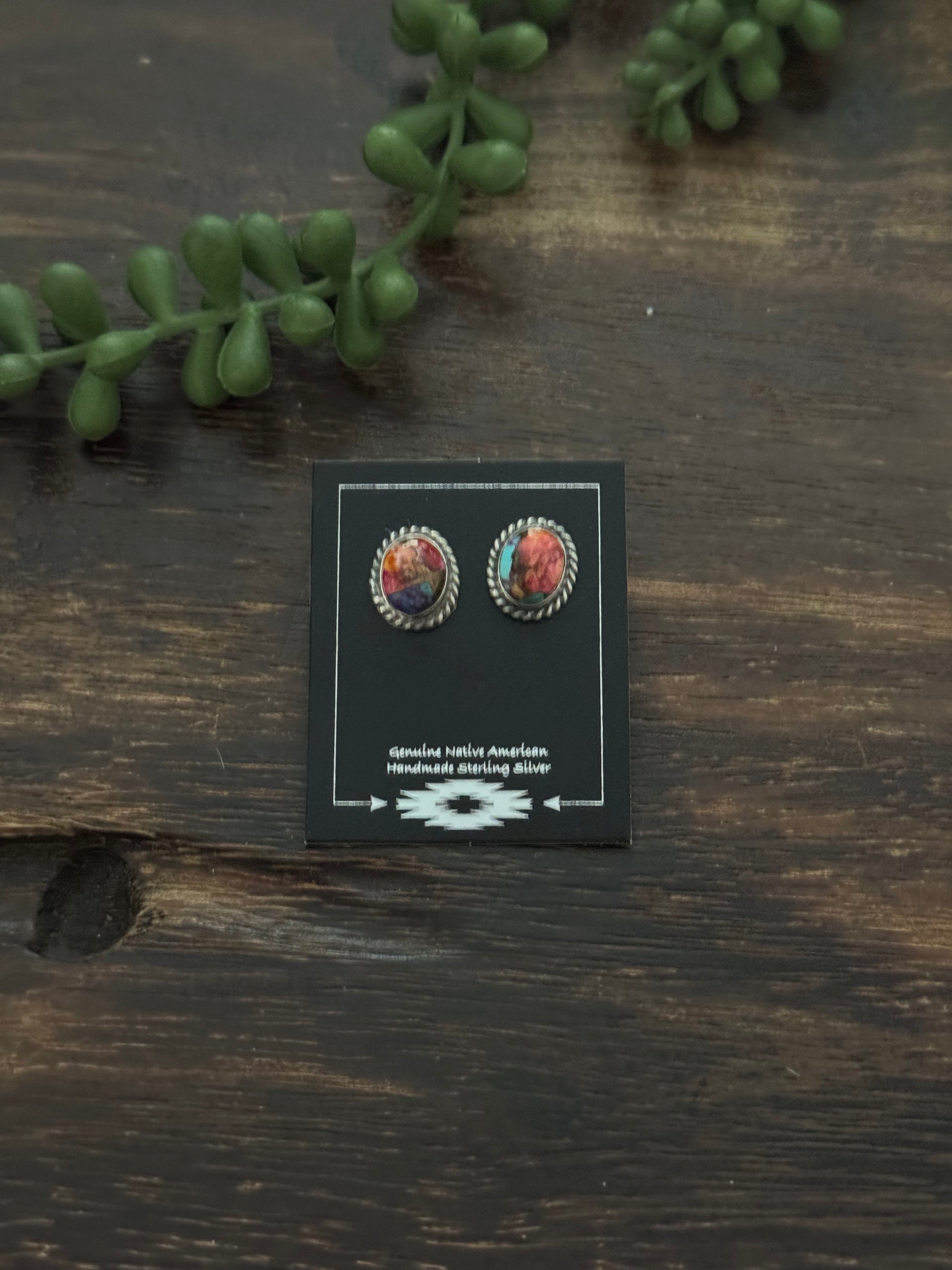 Navajo Made Pink Mohave Turquoise & Sterling Silver Post Earrings