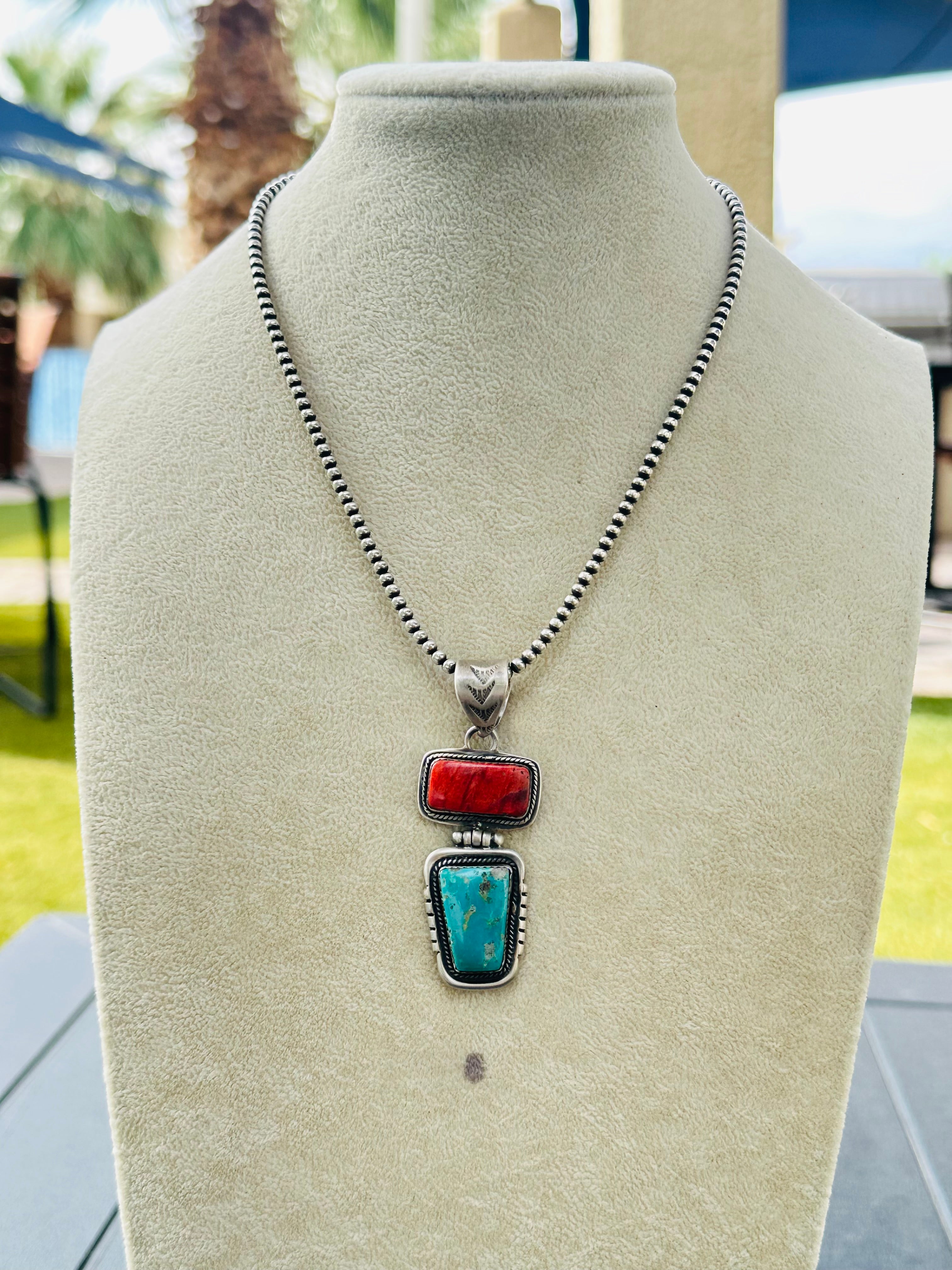 Navajo Made Multi Stone & Sterling Silver Pendant