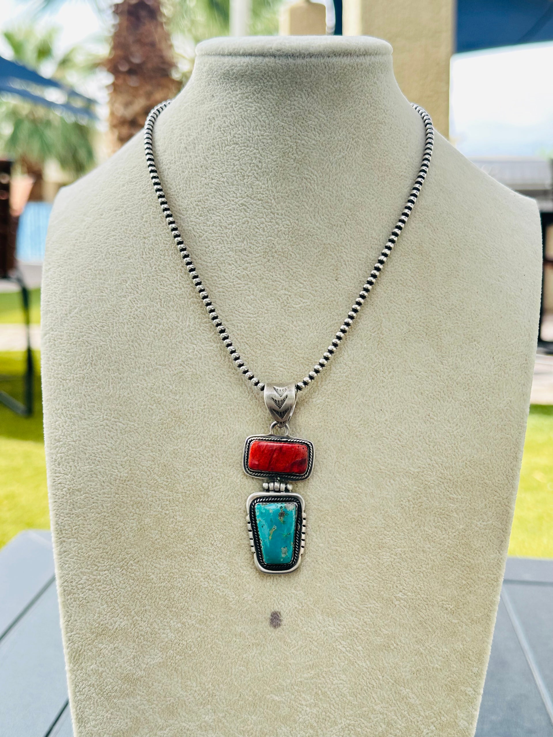 Navajo Made Multi Stone & Sterling Silver Pendant