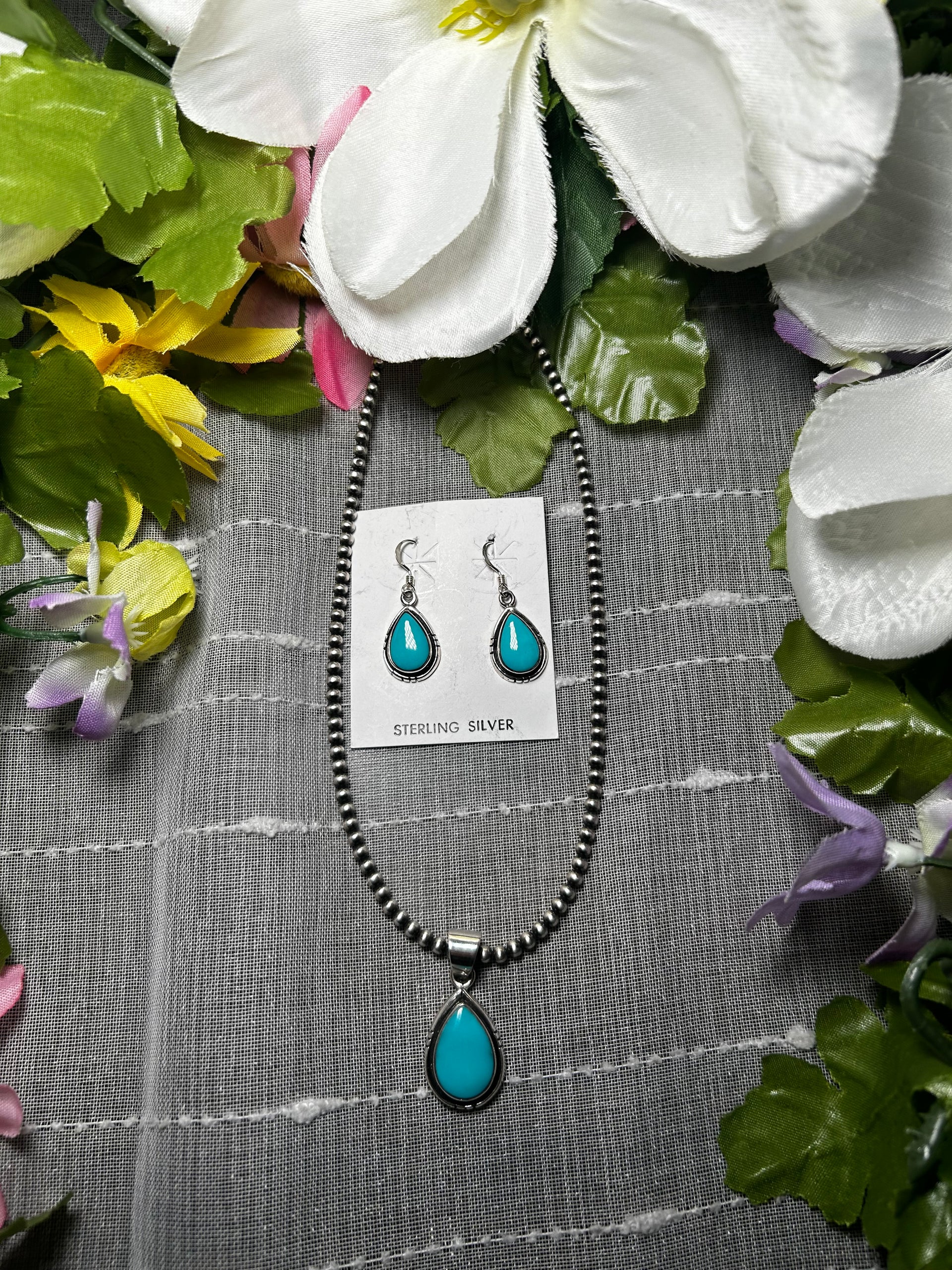 Navajo Made Kingman Turquoise and Sterling Silver Set