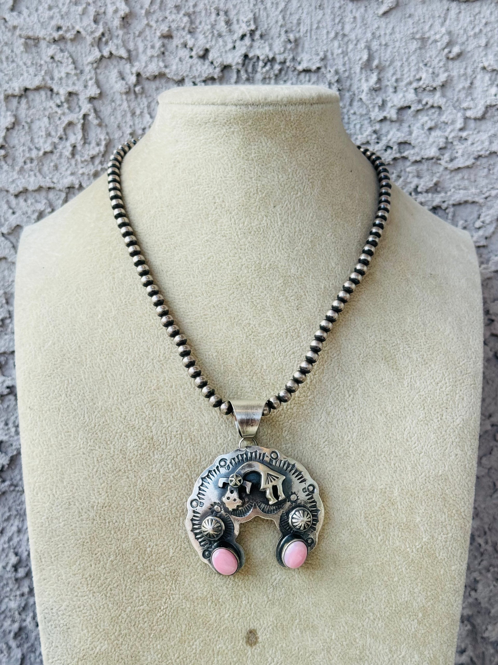 Chimney Butte Pink Conch & Sterling Silver Naja Pendant