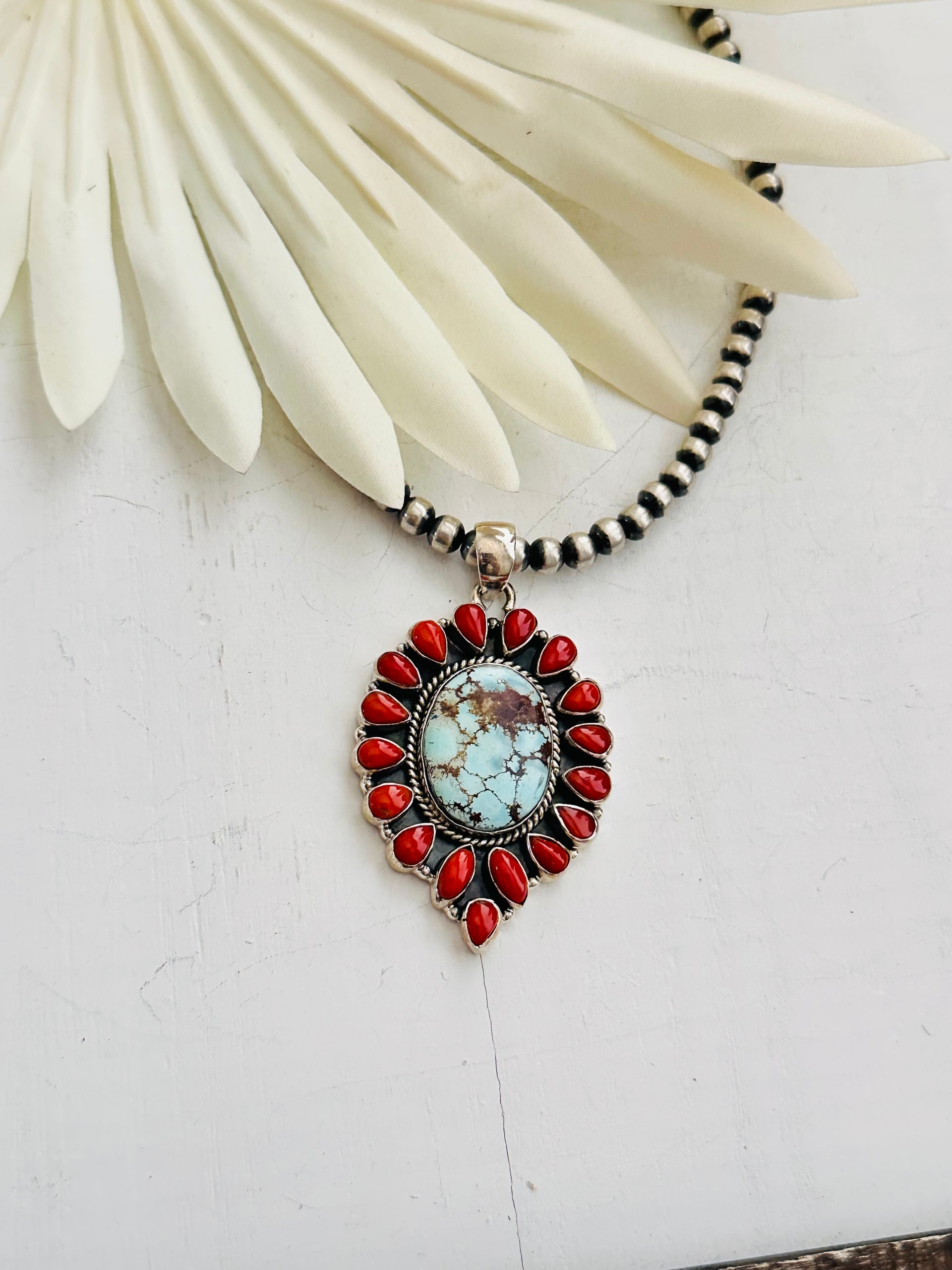 Southwest Handmade Multi Stone & Sterling Silver Cluster Pendant