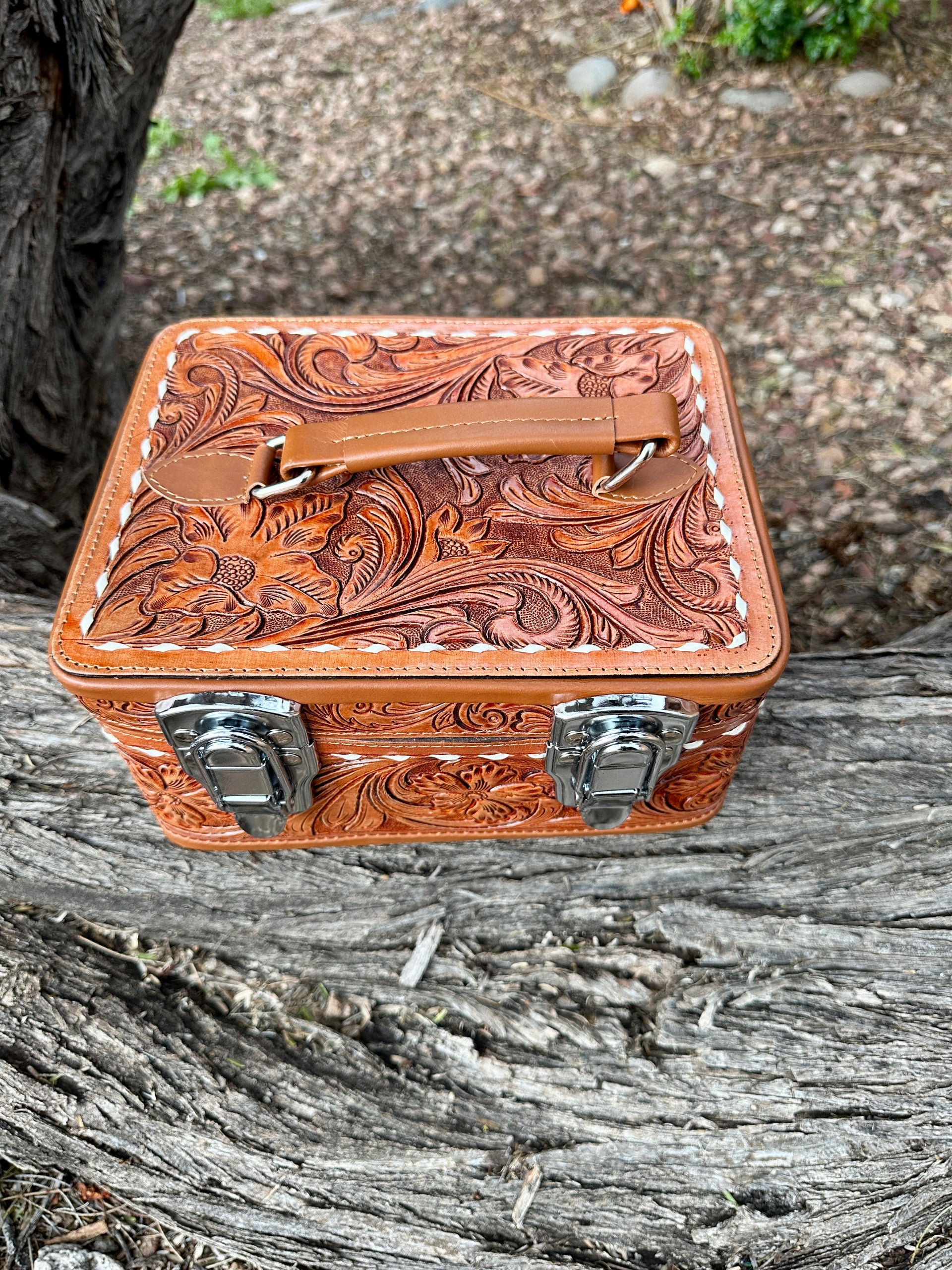 Double Layered Genuine Tooled Leather Jewelry Box