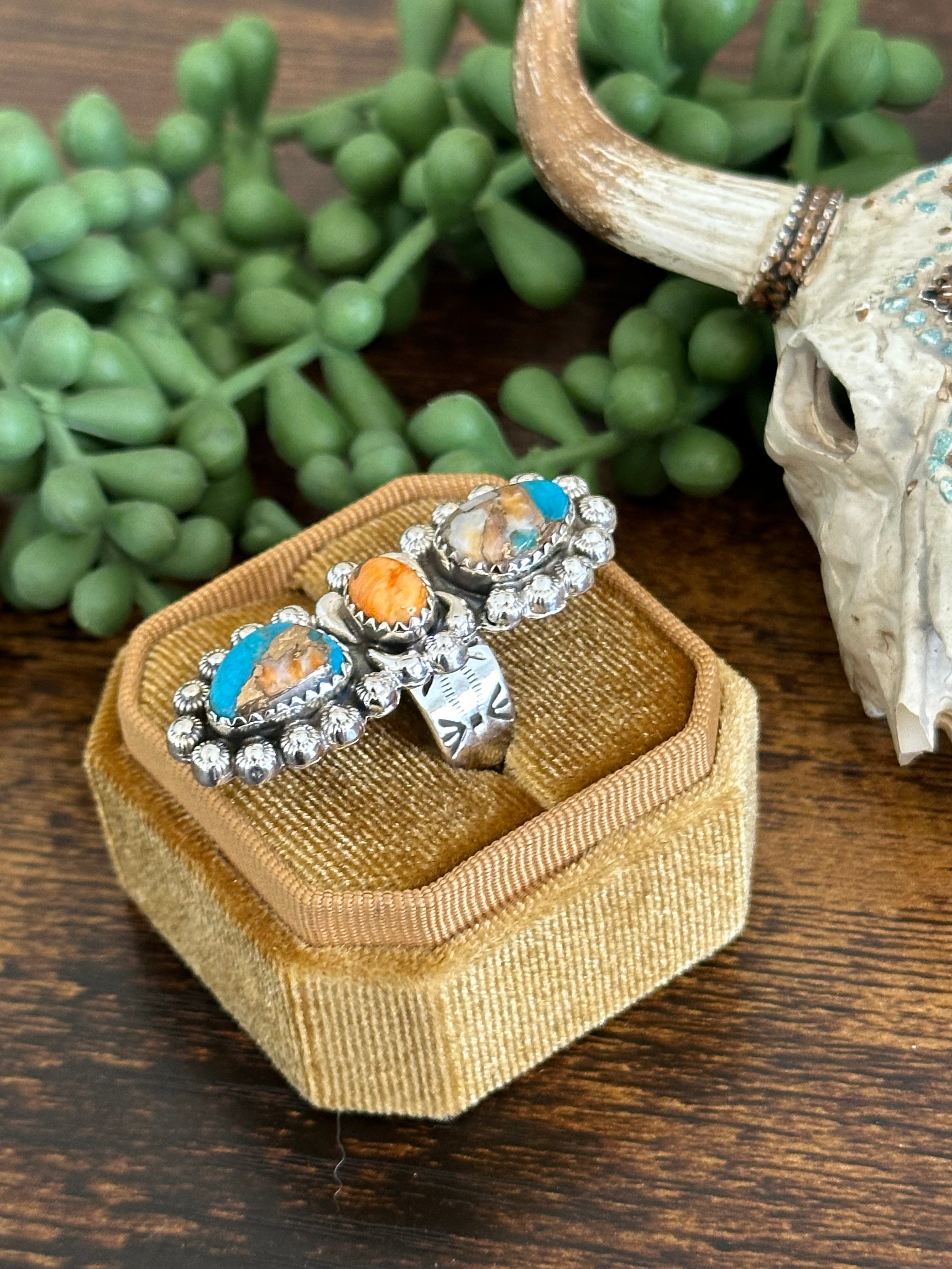 Southwest Handmade Mohave Turquoise & Sterling Silver Adjustable Ring