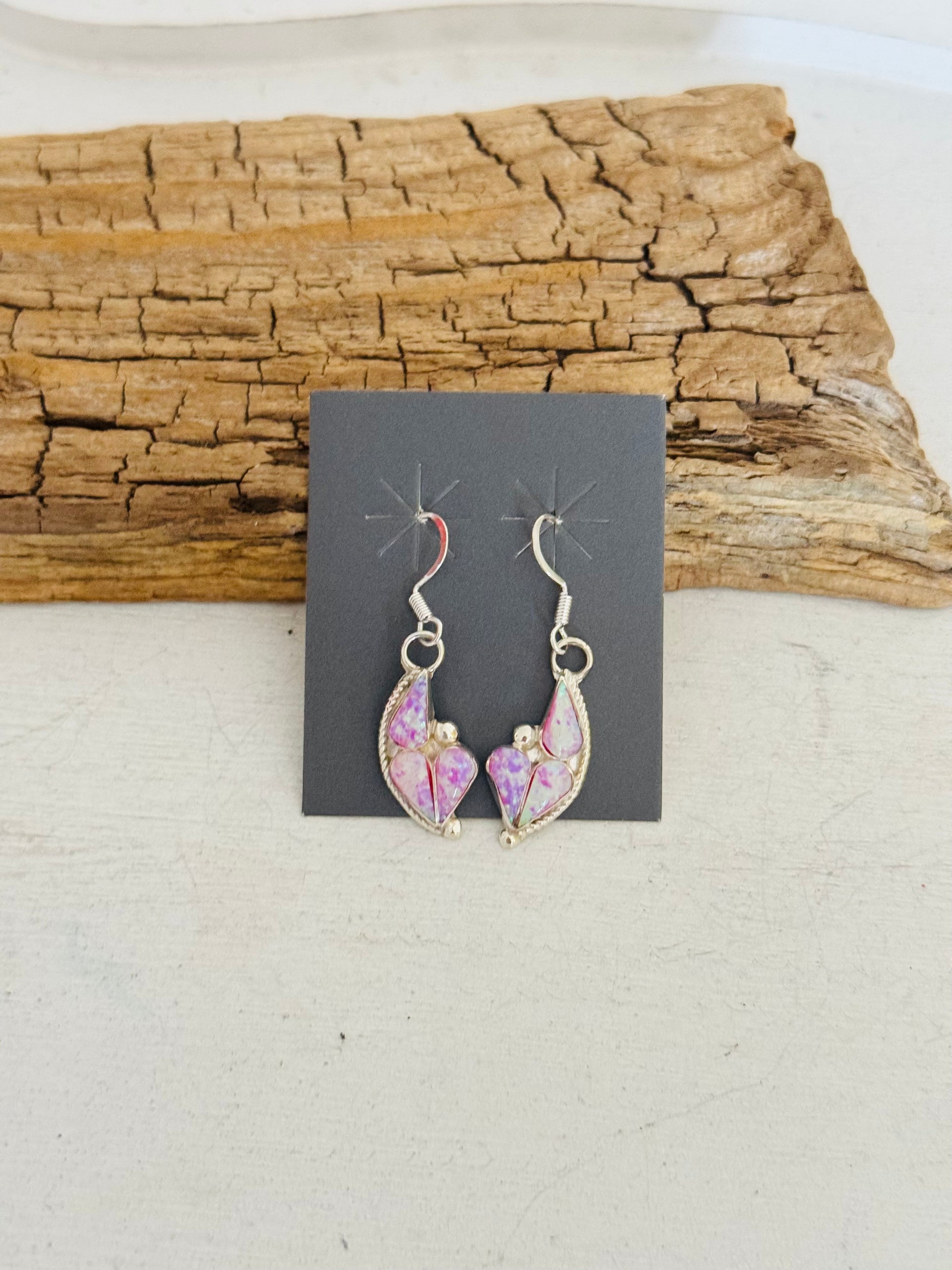 Navajo Made Opal (Man Made) & Sterling Silver Dangle Earrings