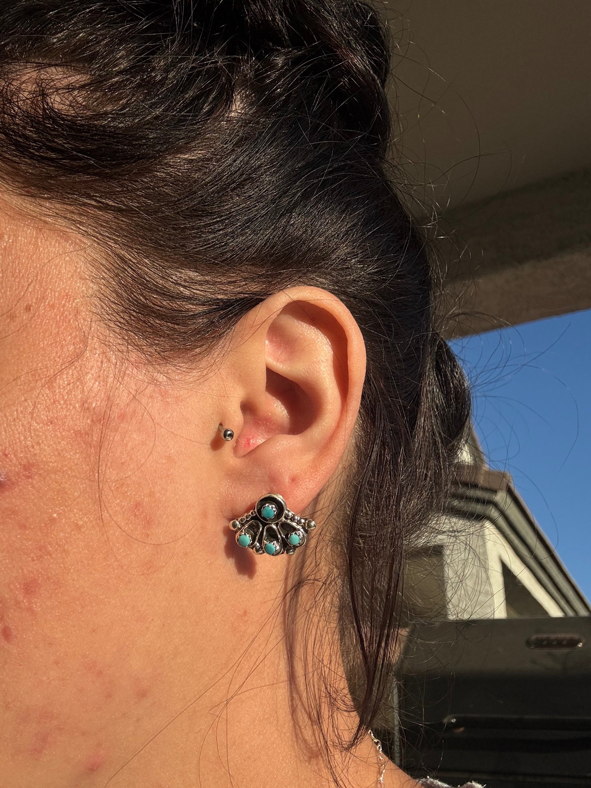 Navajo Made Turquoise & Sterling Silver Post Earrings