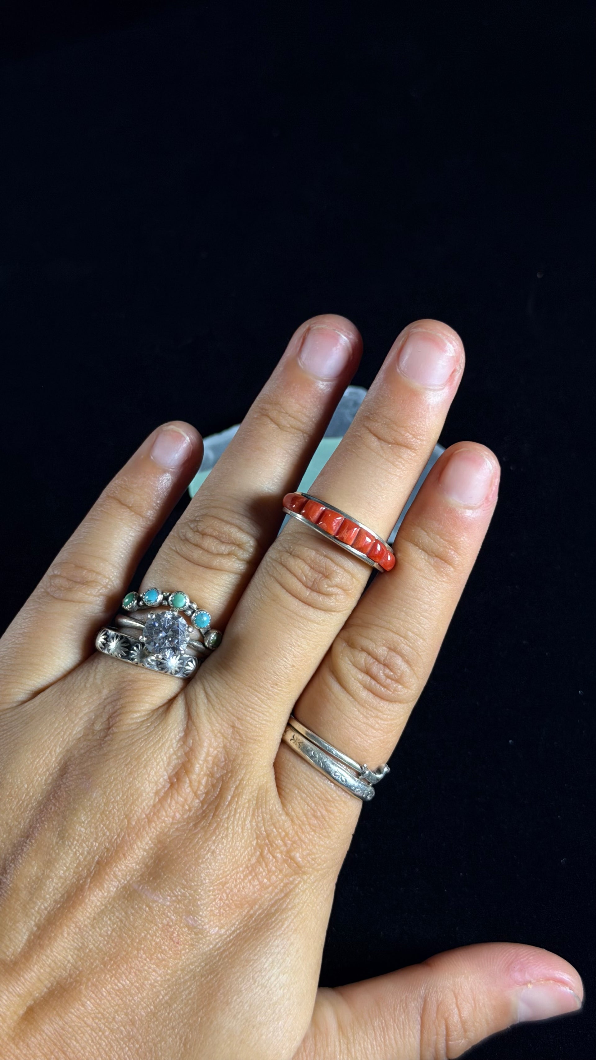 Alice Thompson Red Coral & Sterling Silver Cobblestone Ring Size 6