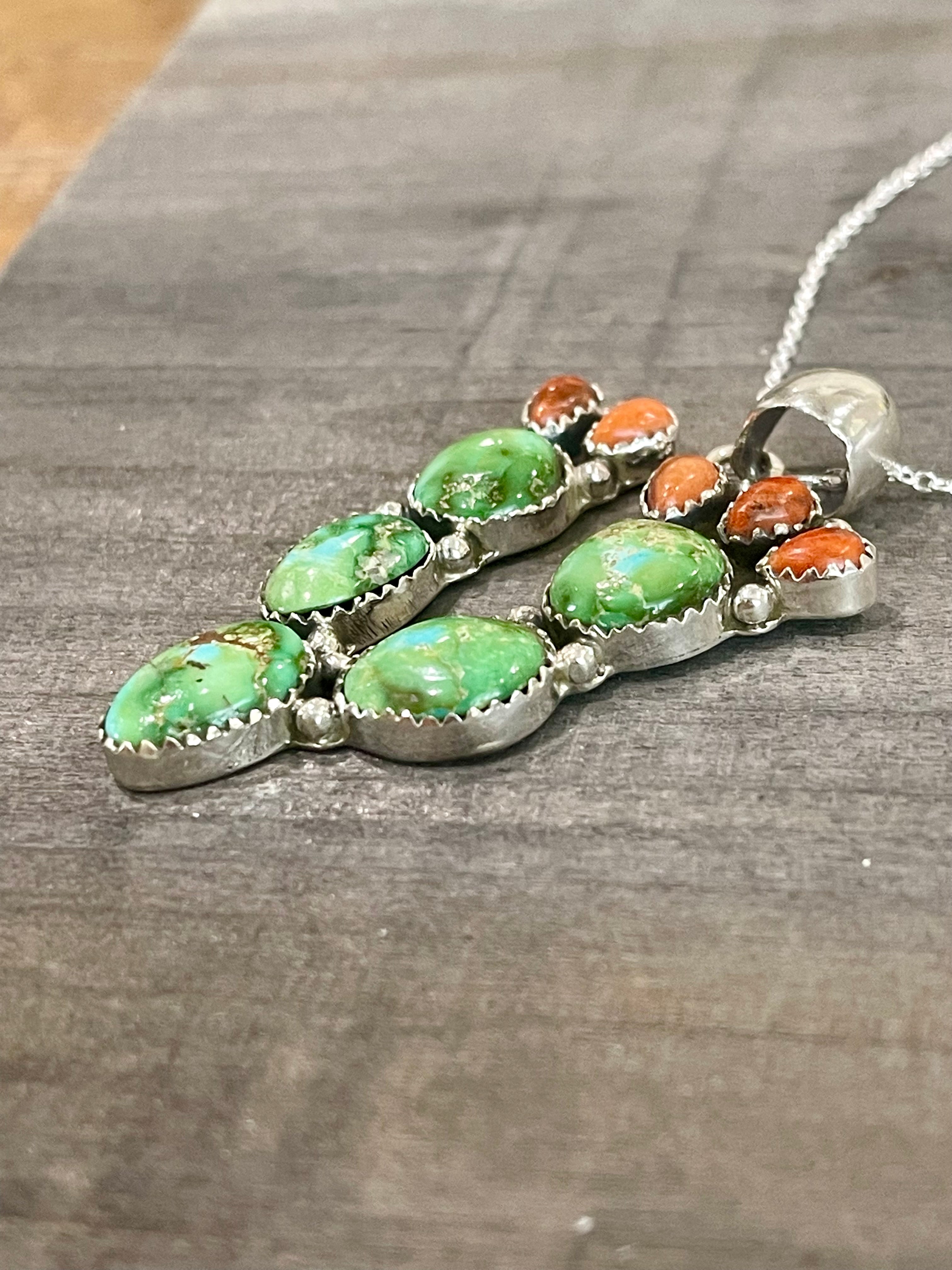 Southwest Handmade Sonoran Mountain Turquoise & Sterling Silver Prickly Pear  Necklace