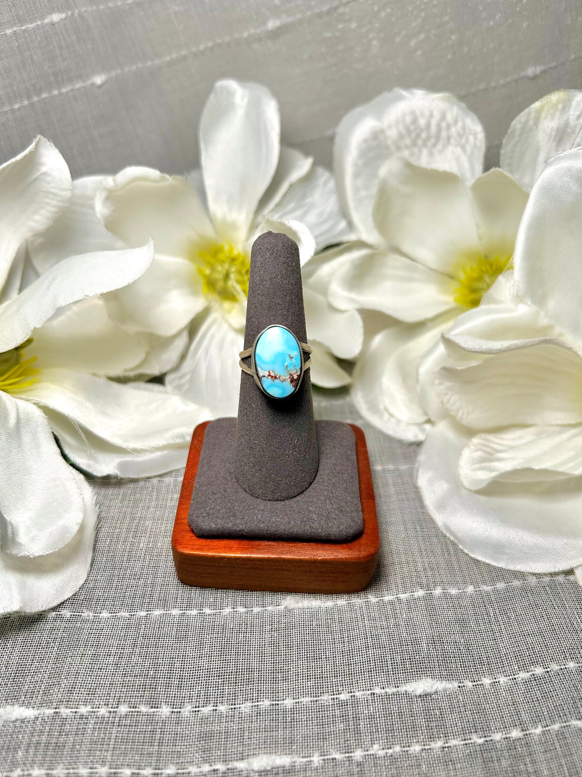 Navajo Made Golden Hill Turquoise & Sterling Silver Ring Size 6.5