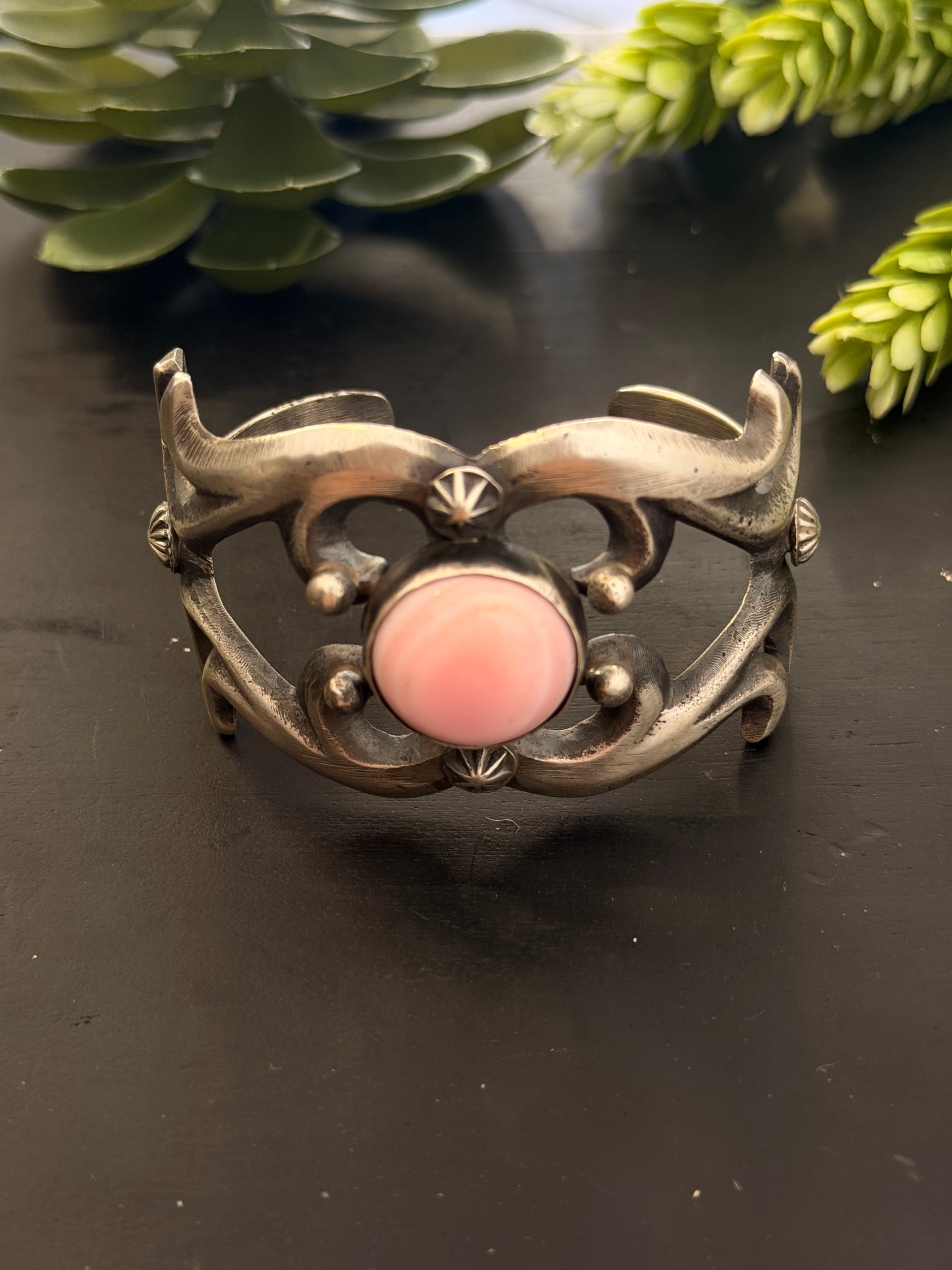 Chimney Butte Pink Conch Shell & Sterling Silver Cuff Bracelet