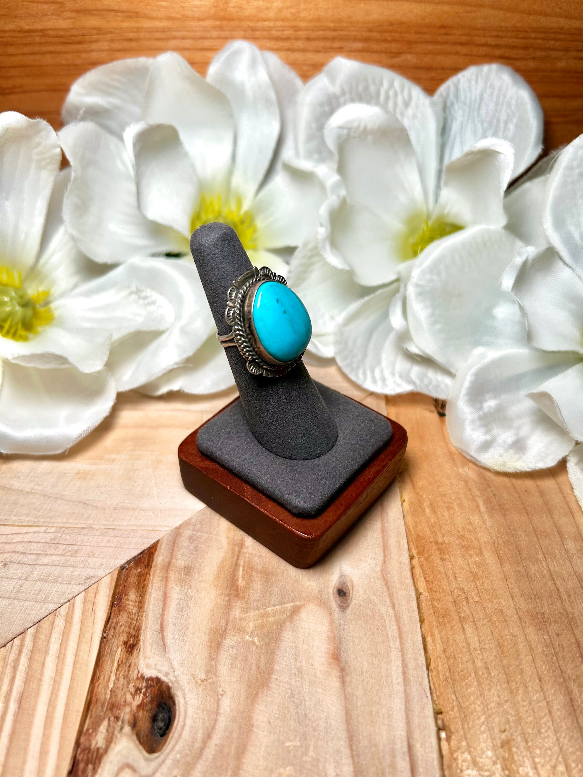 Dave Skeets Kingman Turquoise & Sterling Silver Ring Size 5.75
