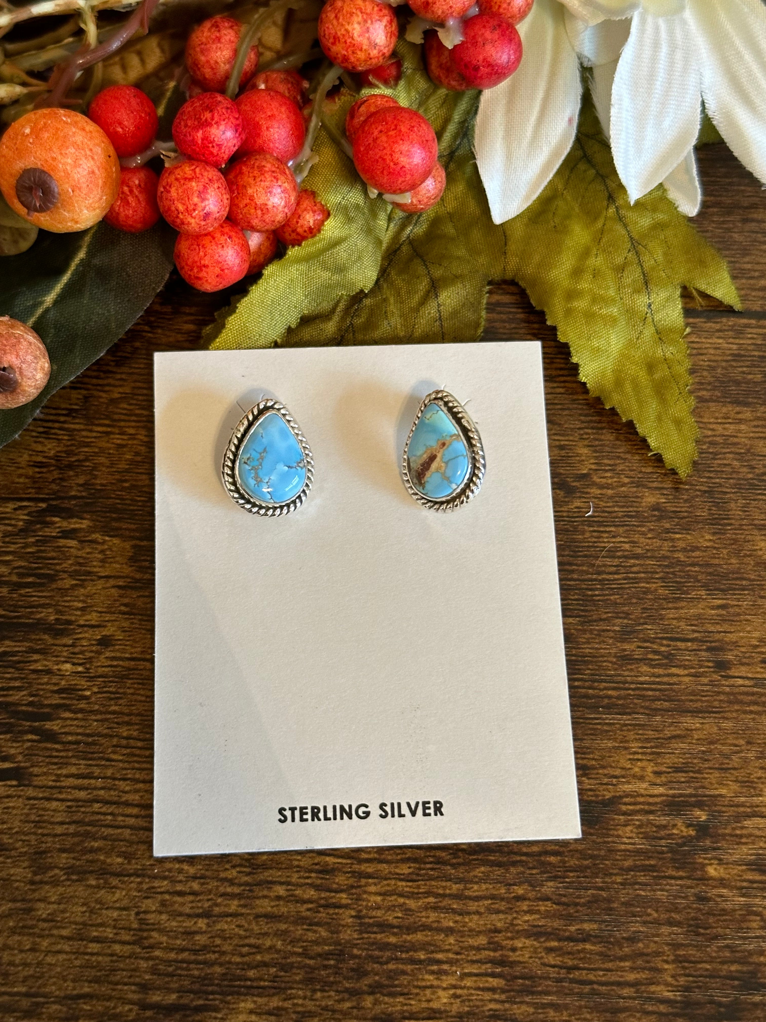 Southwest Handmade Golden Hill Turquoise & Sterling Silver Post Earrings