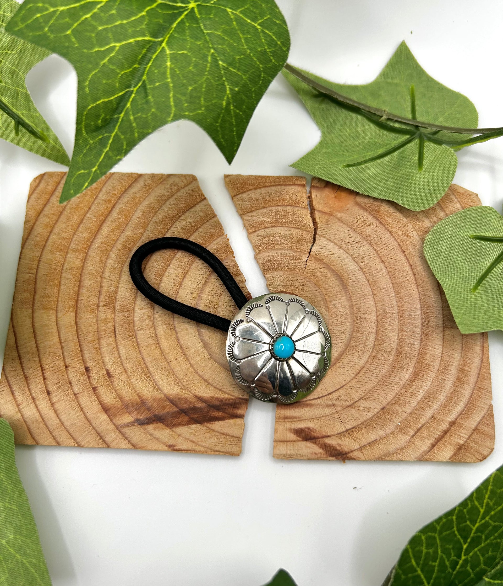 Navajo Made Kingman Turquoise & Sterling Silver Hair Tie