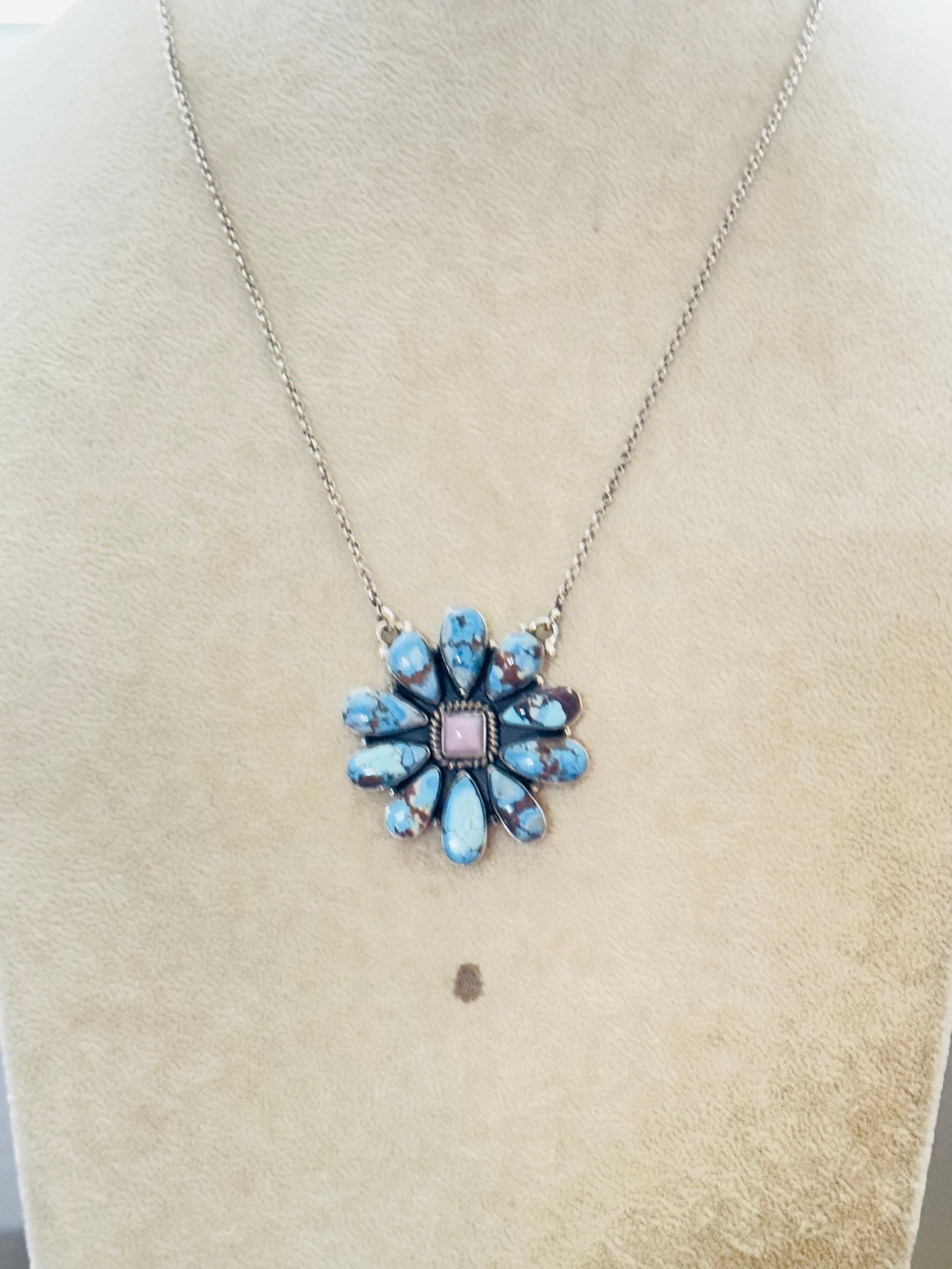 Southwest Handmade Multi Stone & Sterling Silver Cluster Necklace