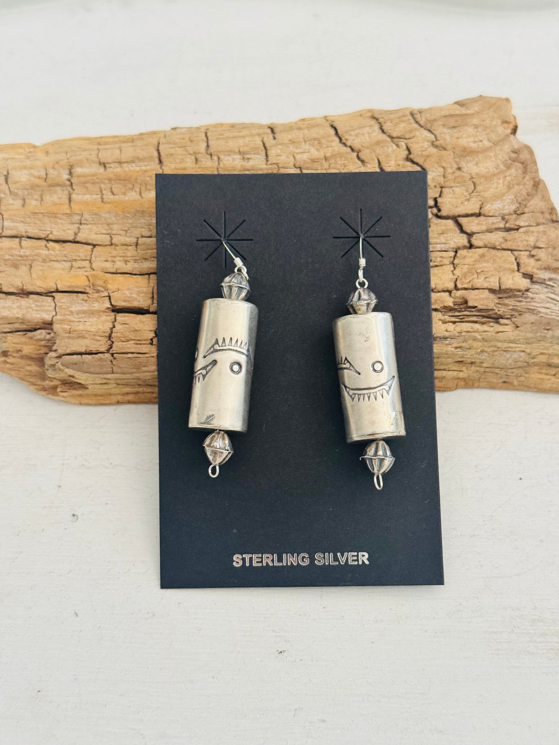 Navajo Strung Sterling Silver Barrel Pearls Dangle Earrings