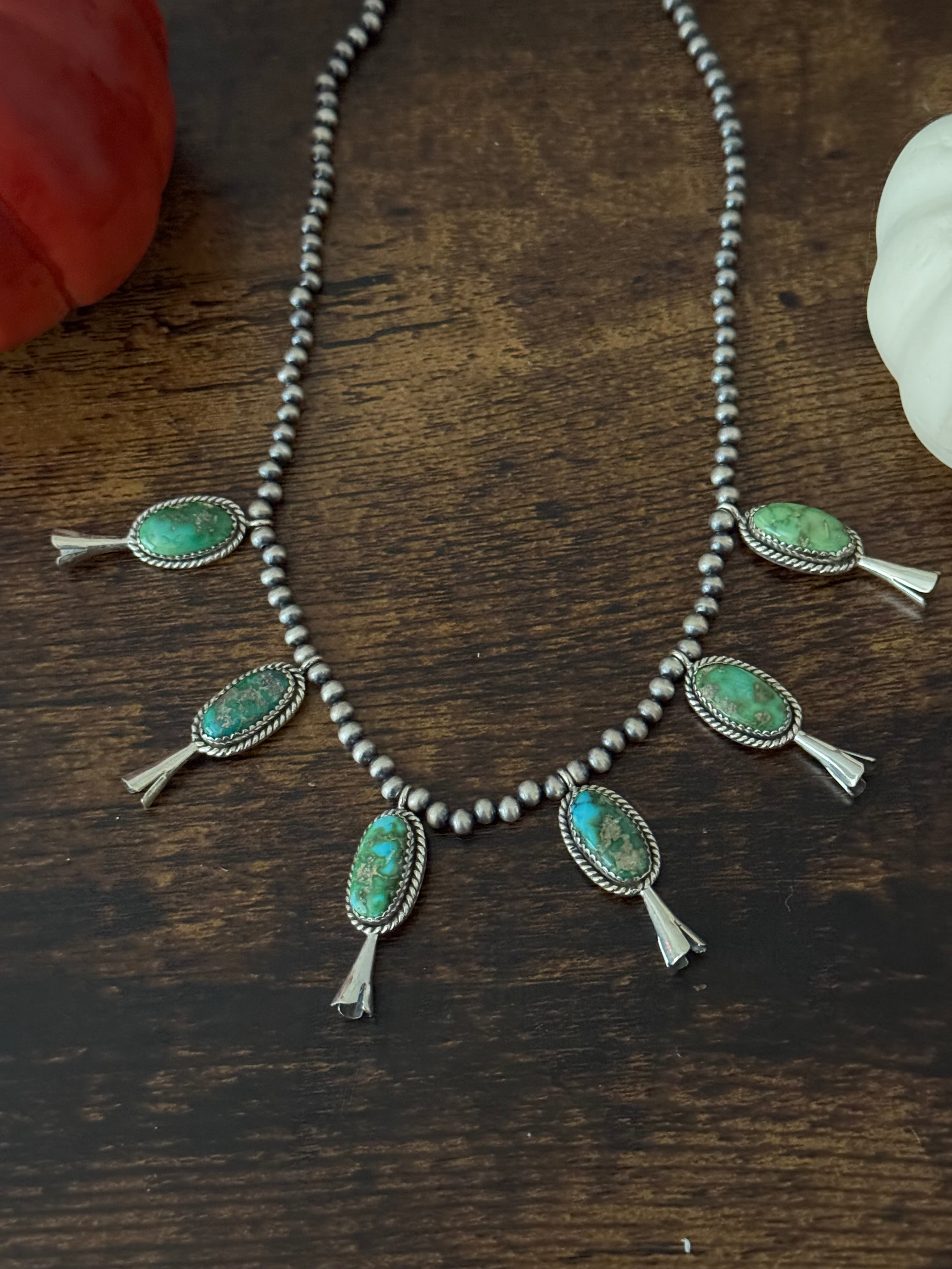 Southwest Handmade Sonoran Mountain Turquoise & Sterling Silver Blossom Necklace