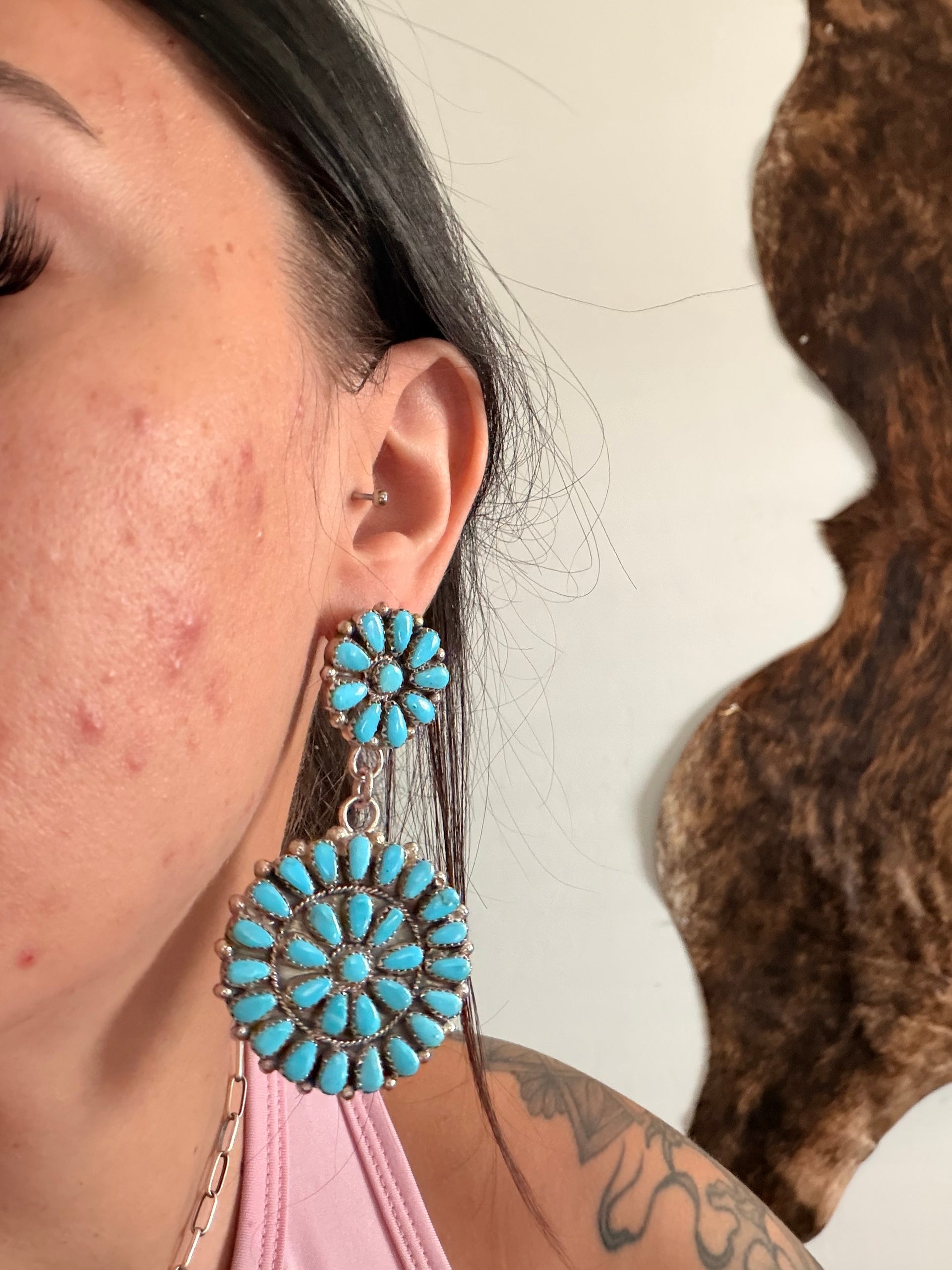 Alicia Wilson Sleeping Beauty Turquoise & Sterling Silver Post Cluster Dangle Earrings