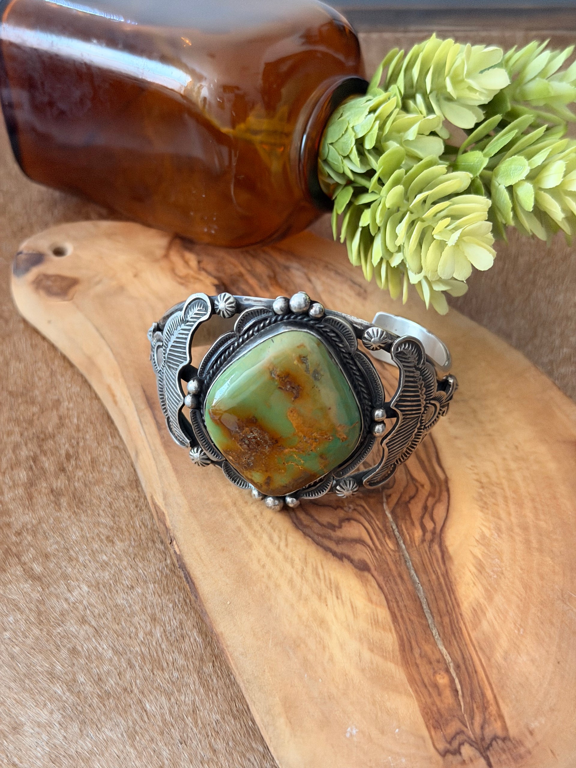 Navajo Made Royston Turquoise  & Sterling Silver Cuff Bracelet
