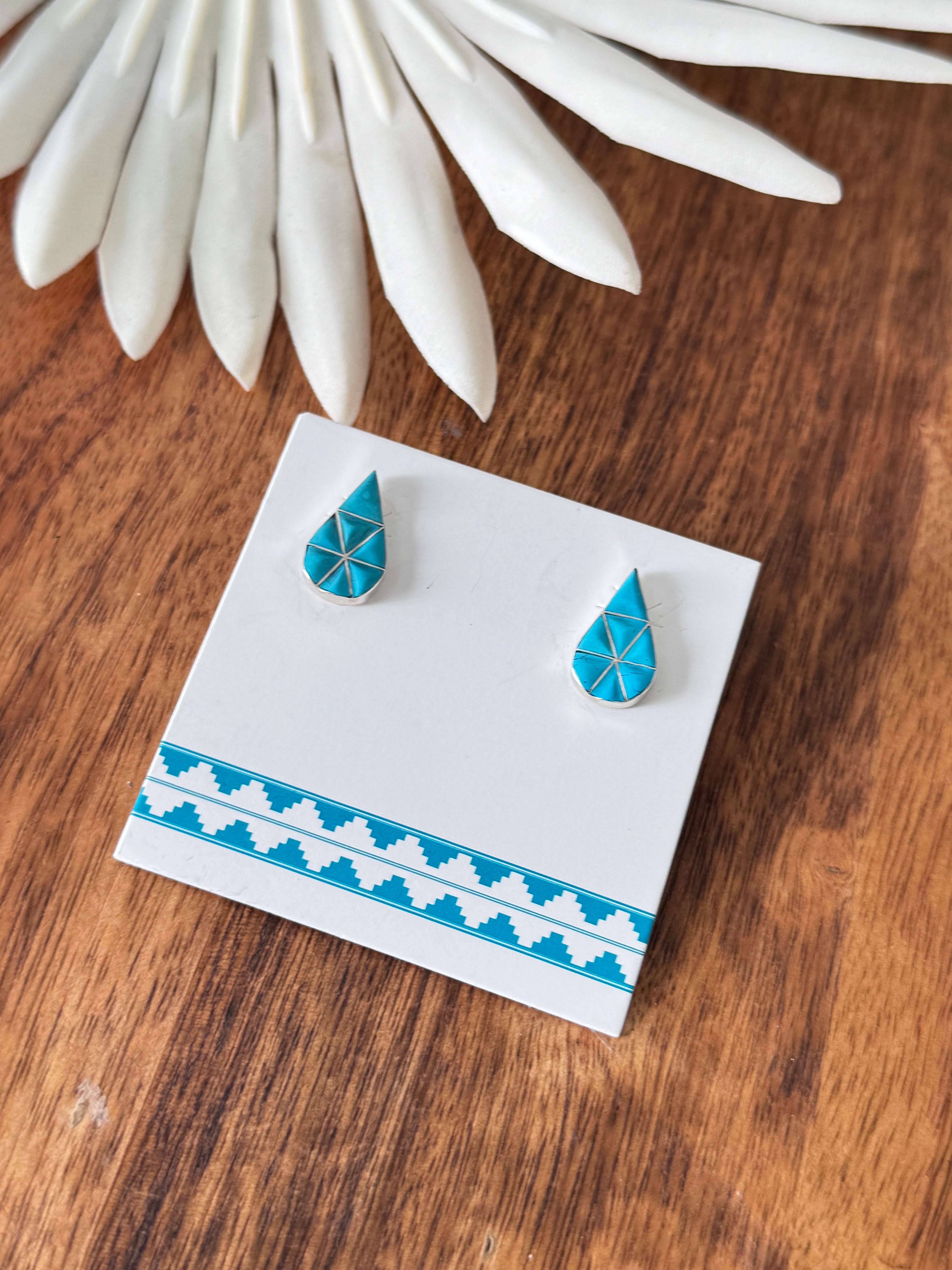 Zuni Made Turquoise & Sterling Silver Inlay Post Earrings