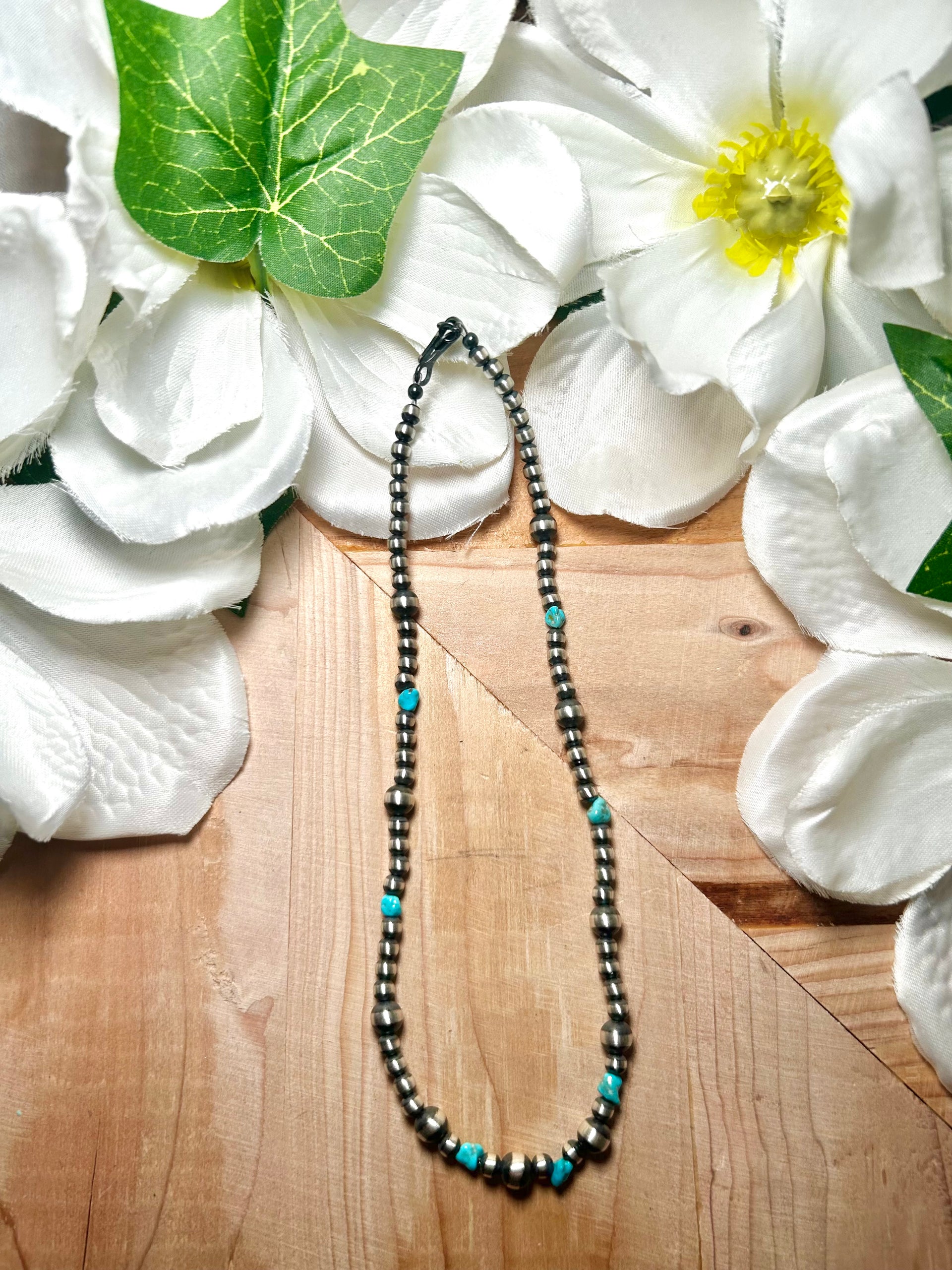 Navajo Made Strung Kingman Turquoise & Sterling Silver Necklace