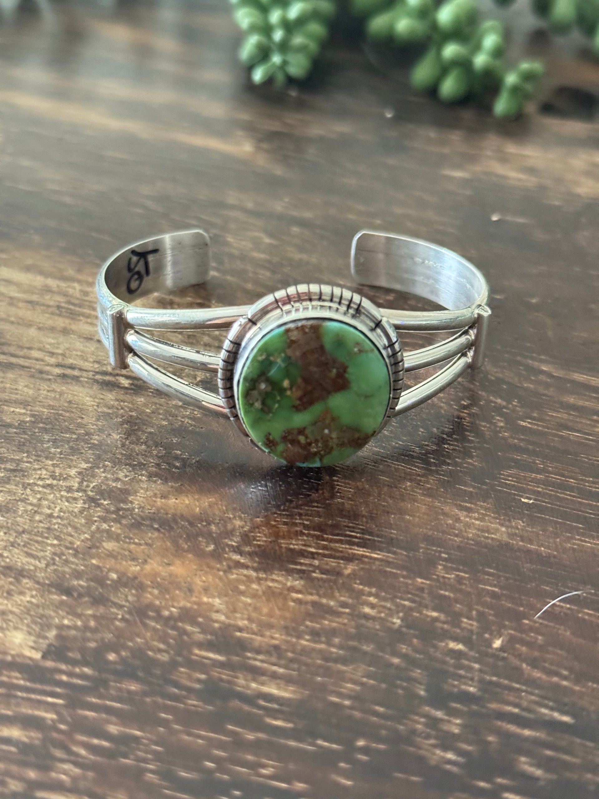 Navajo Made Sonoran Mountain Turquoise & Sterling Silver Cuff Bracelet